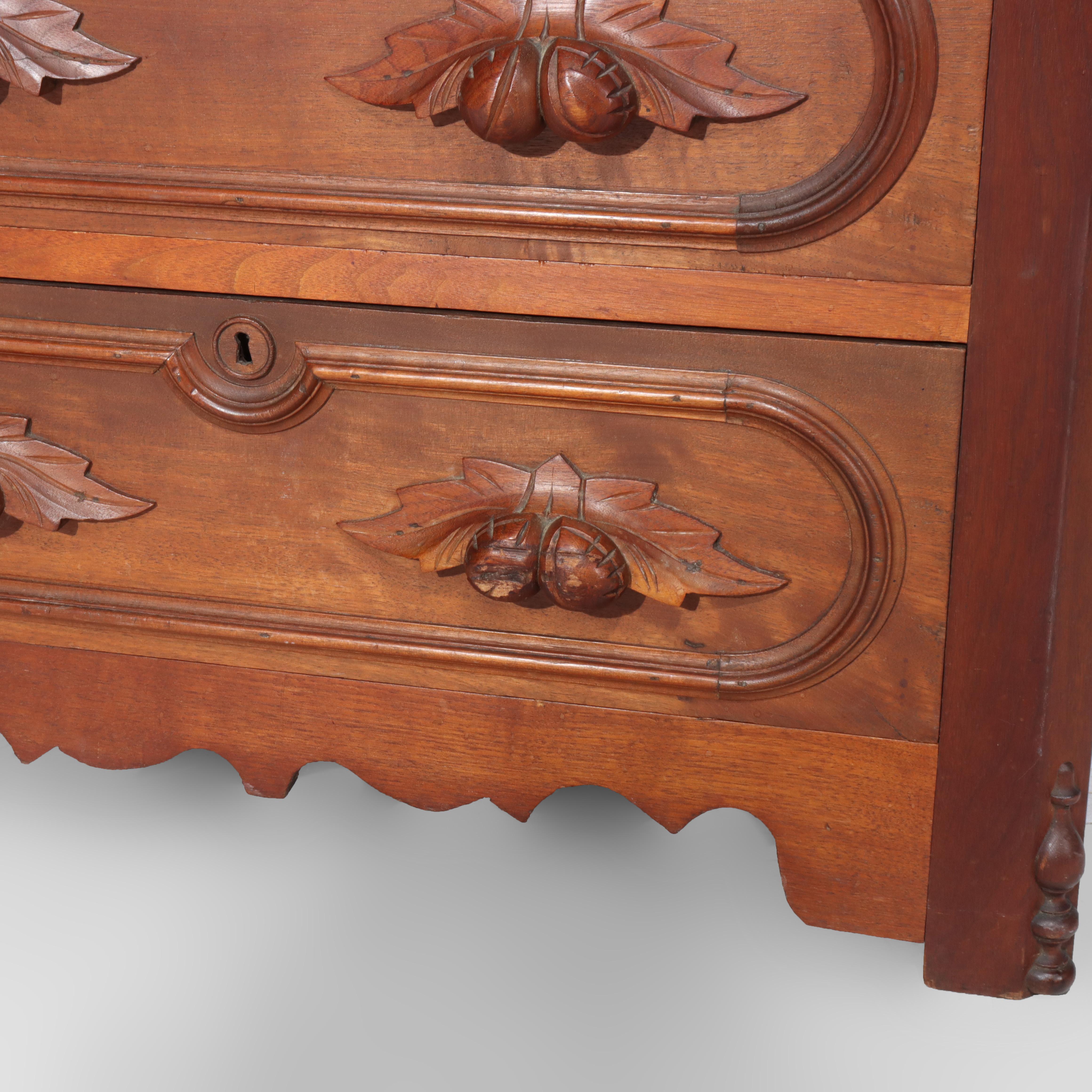 Antique Victorian Chestnut Three Drawer Commode with Carved Pulls C1890 For Sale 2
