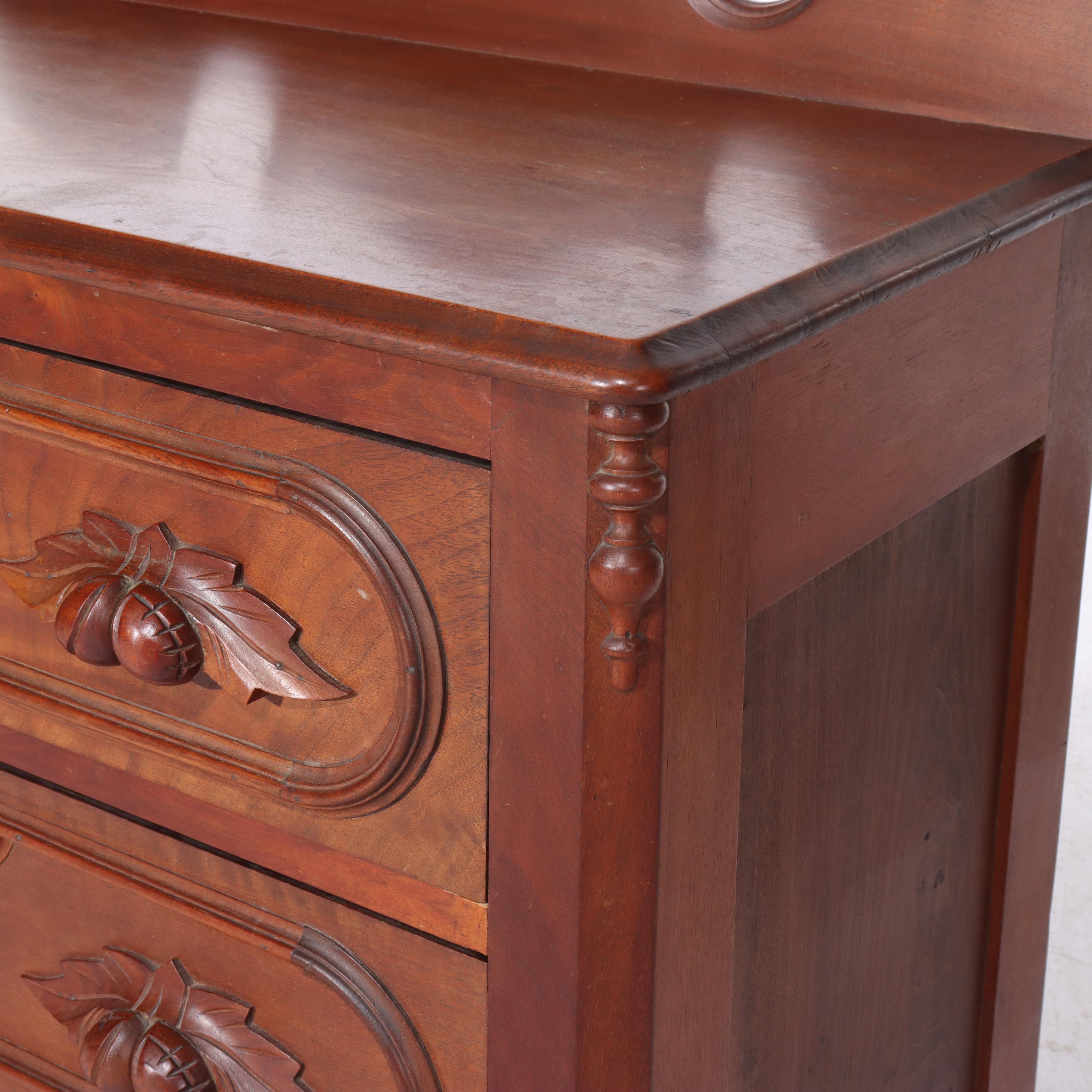 Antique Victorian Chestnut Three Drawer Commode with Carved Pulls C1890 For Sale 4