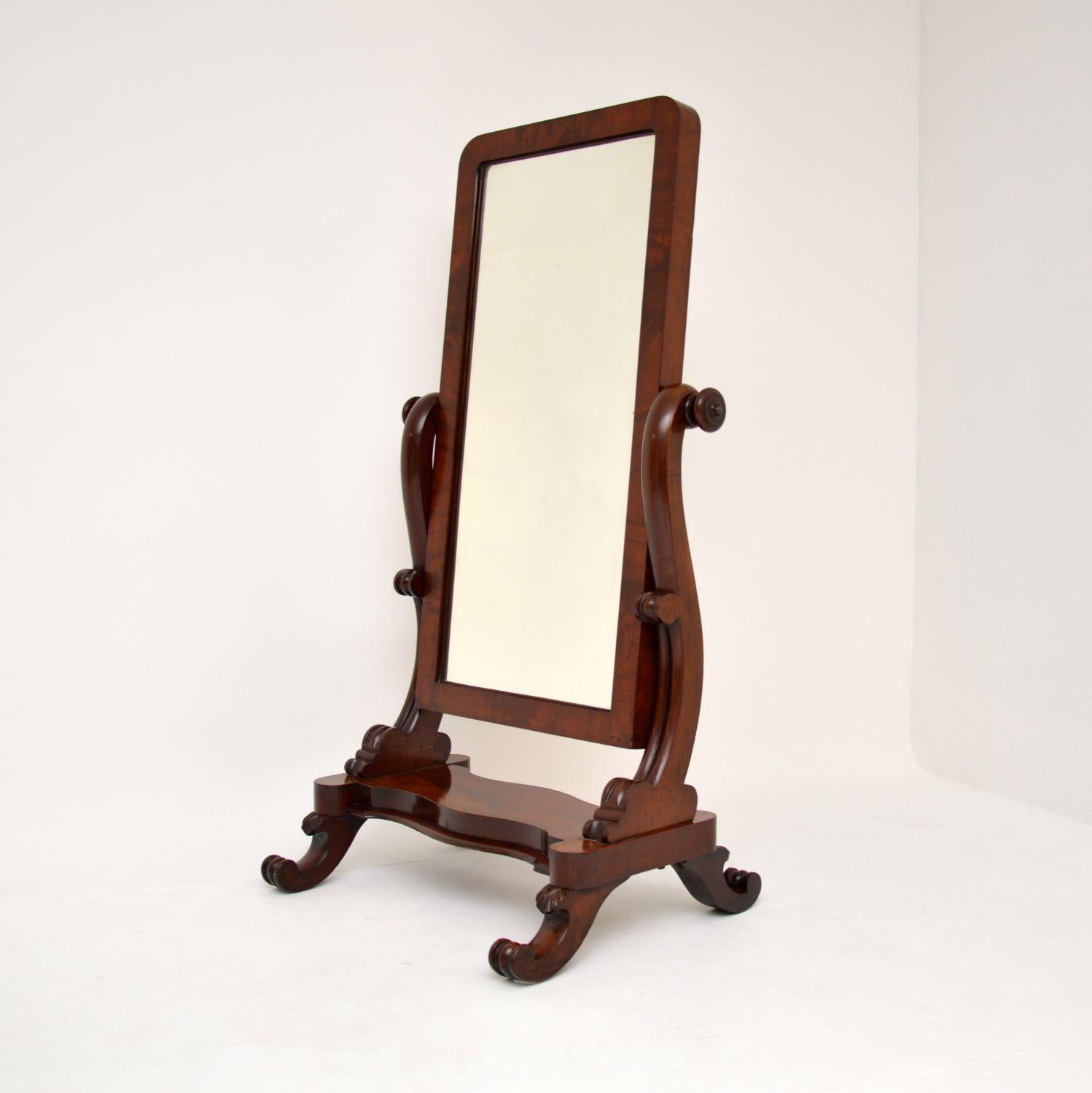 A fantastic original Mid-Victorian cheval mirror. This was made in England, it dates from around 1860-1880.

This is very well made and is a great size, large enough for use as a full length floor mirror when tilted, but not too imposing. The base