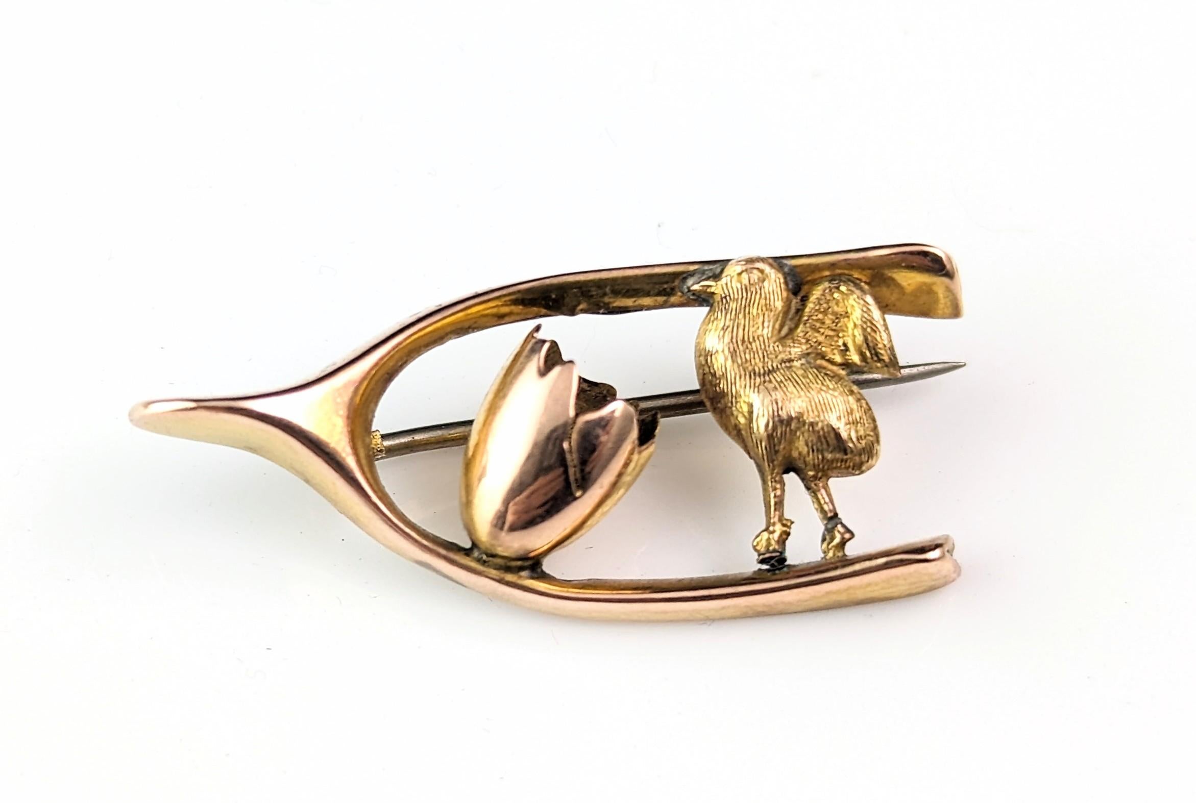 Antique Victorian Chick and egg brooch, 9k gold, Lucky Wishbone  5