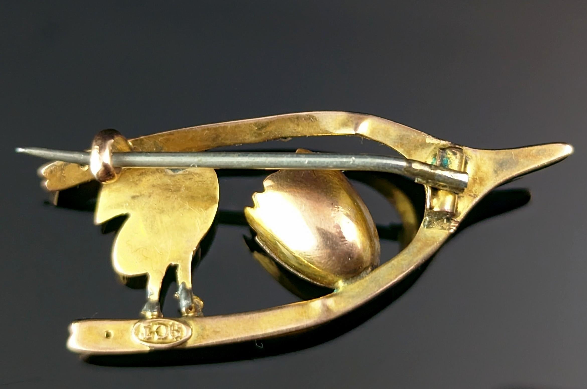 Antique Victorian Chick and egg brooch, 9k gold, Lucky Wishbone  3