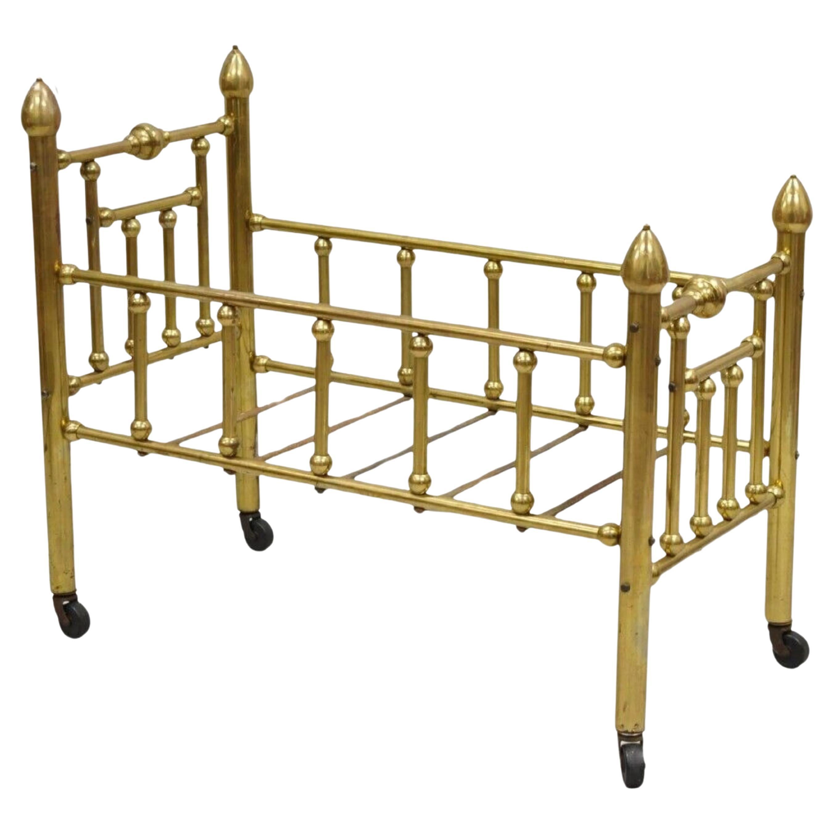 Antique Victorian Child's Baby Doll Pet Cradle Brass Bed For Sale