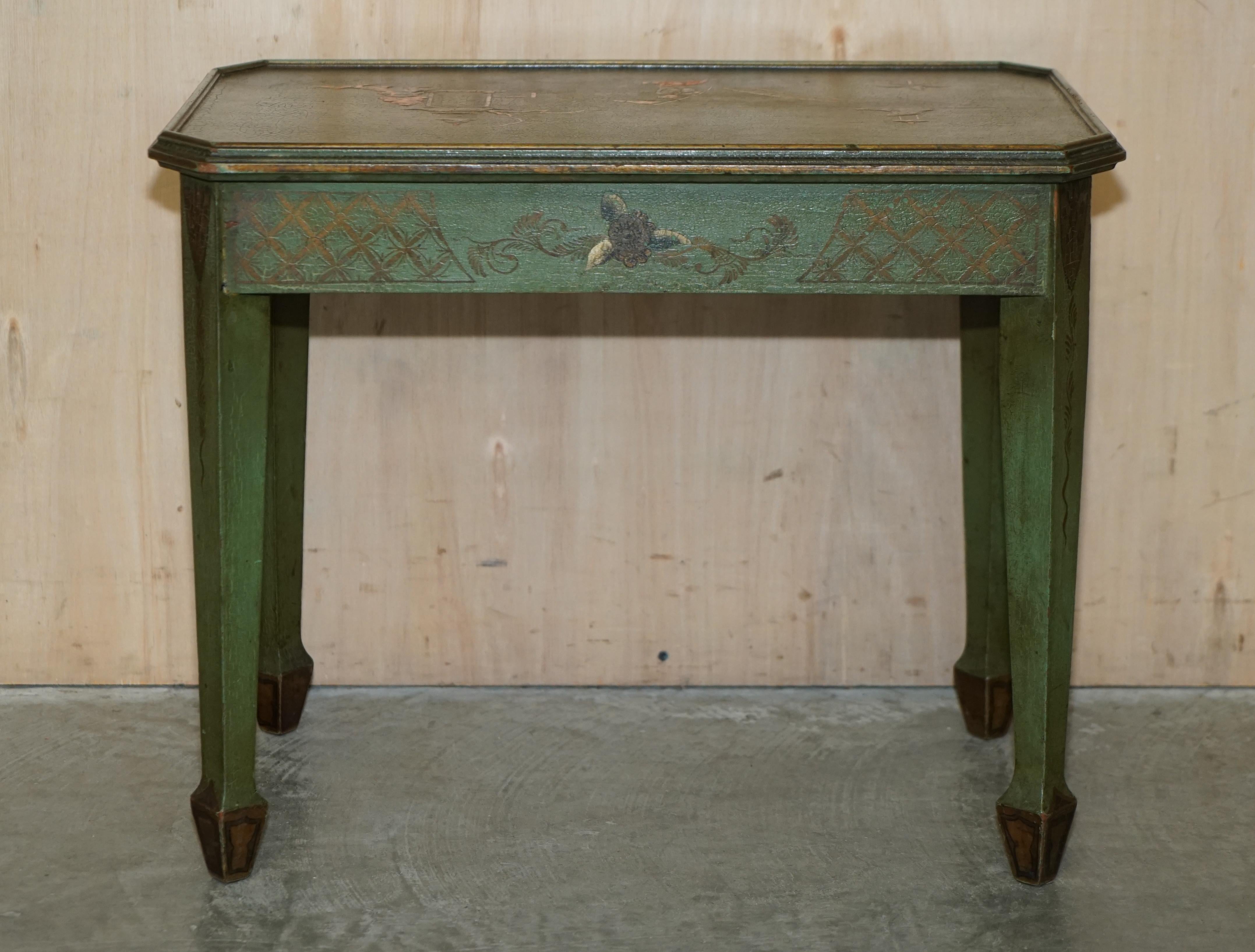 Antique Victorian Chinese Chinoiserie Hand Painted Green Side End Wine Table For Sale 7