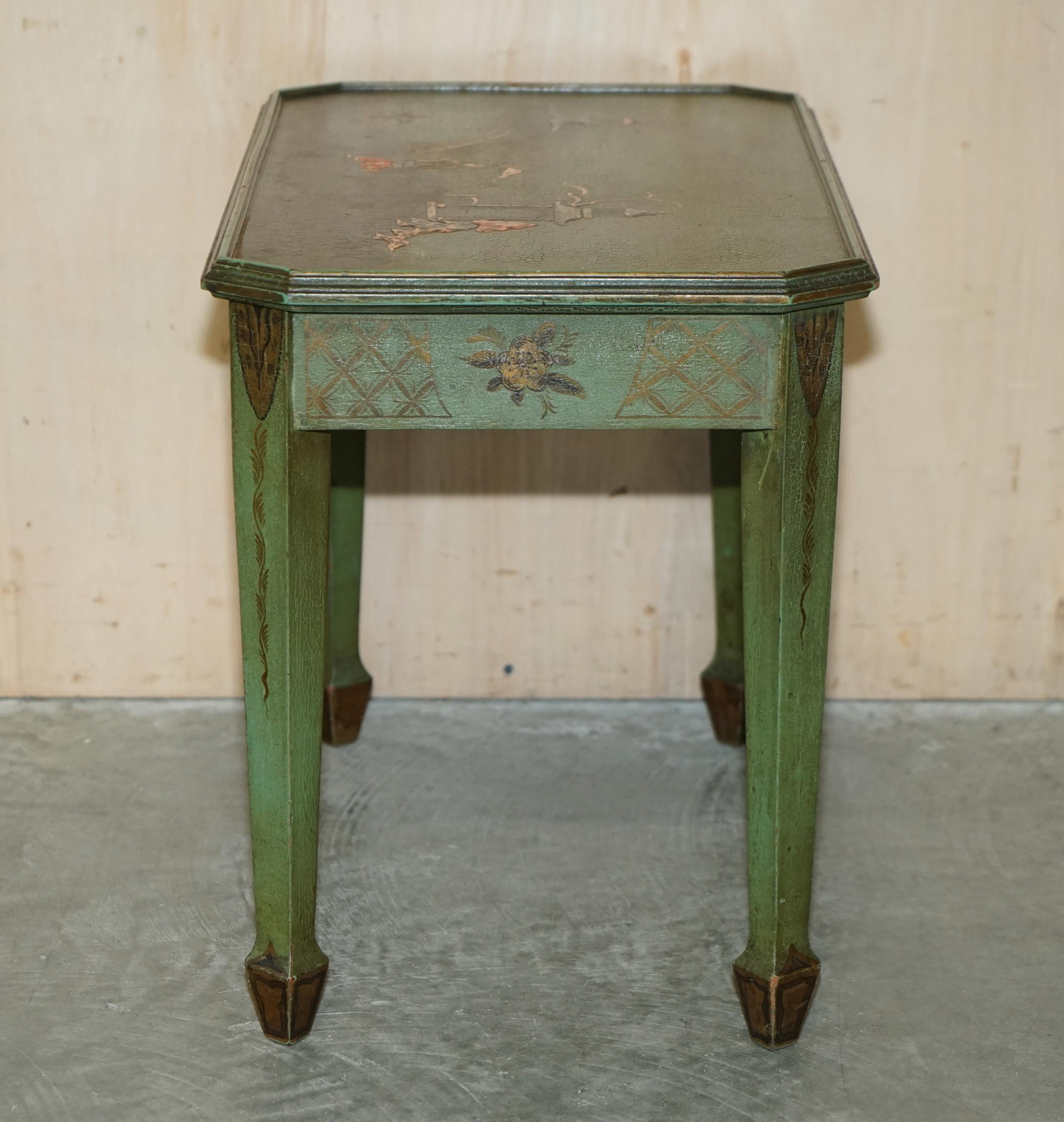 Antique Victorian Chinese Chinoiserie Hand Painted Green Side End Wine Table For Sale 8