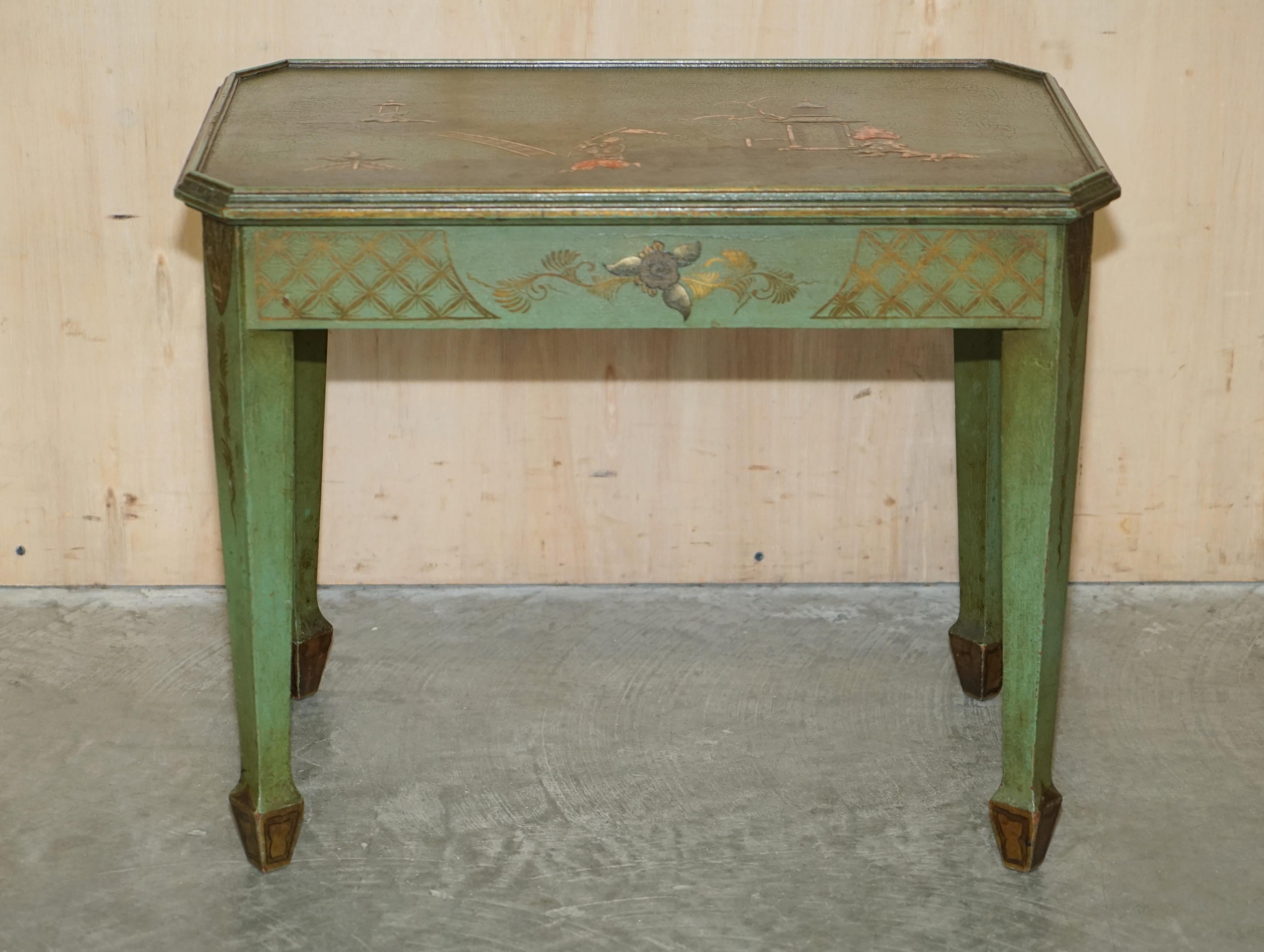 Antiker viktorianischer chinesischer Chinoiserie-Weintisch, handbemalt, grüner Beistelltisch (Chinesisch) im Angebot