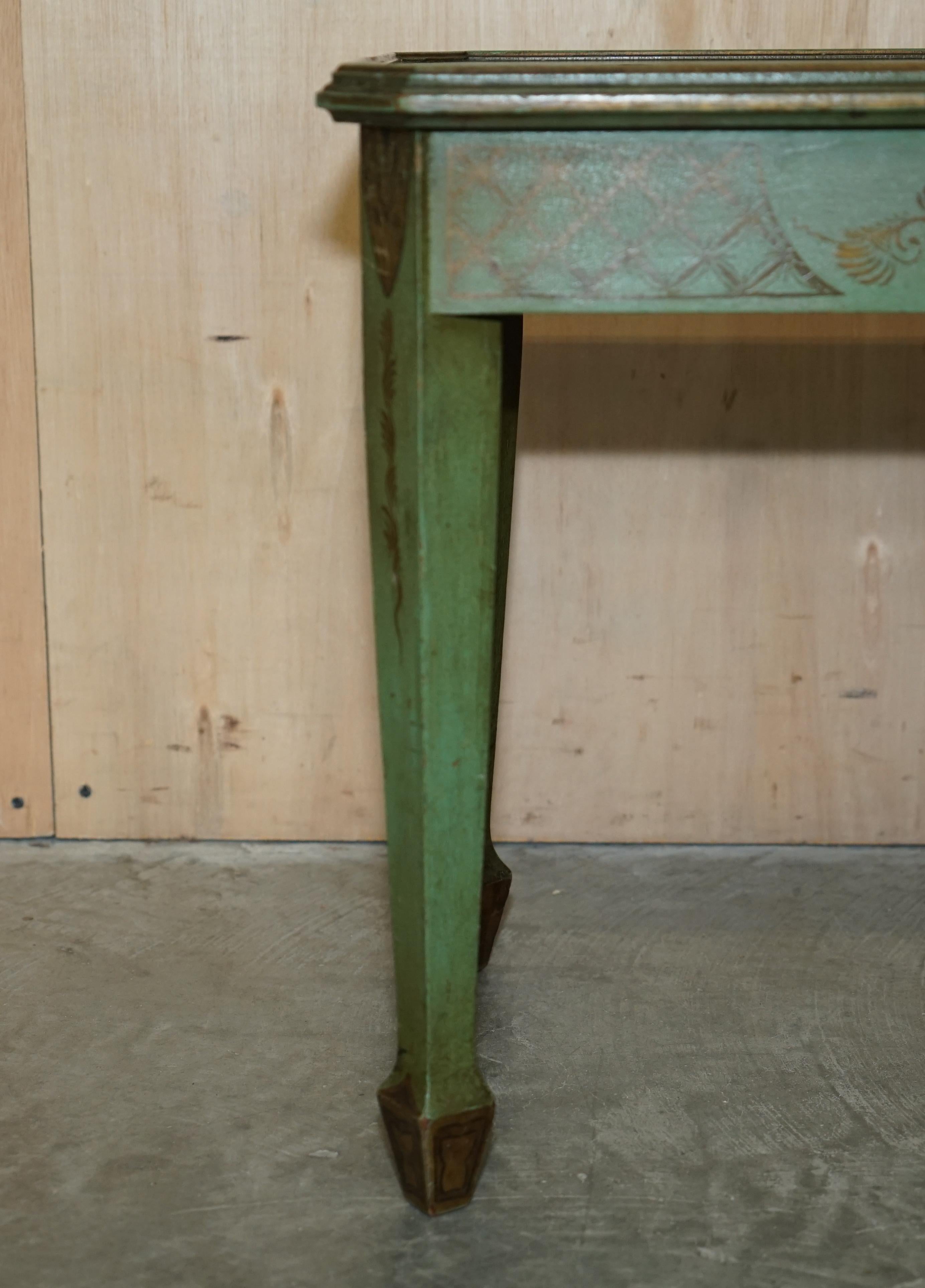 Oak Antique Victorian Chinese Chinoiserie Hand Painted Green Side End Wine Table For Sale