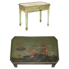 Antique Victorian Chinese Chinoiserie Hand Painted Green Side End Wine Table