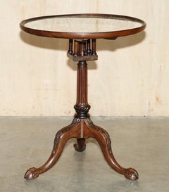 ANTIQUE ViCTORIAN CHIPPENDALE BIRDCAGE EMBROIDERED TILT TOP CLAW & BALL TABLE