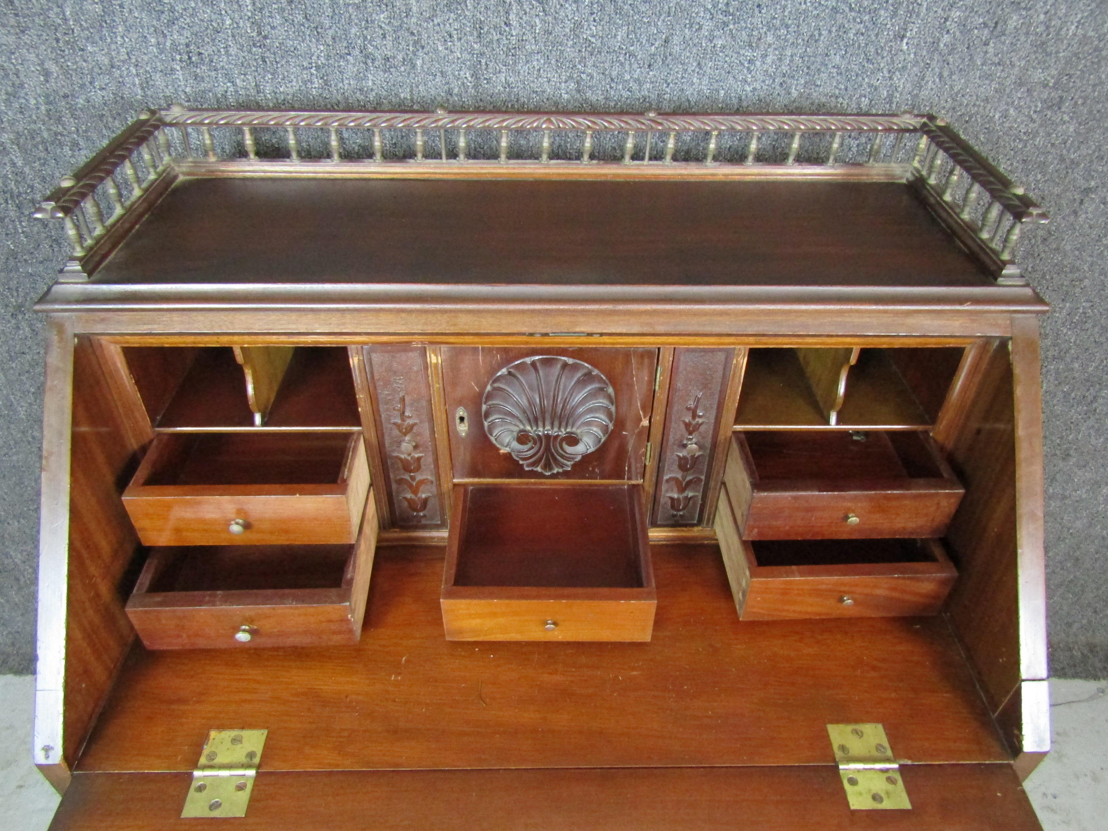 Antique Victorian Chippendale Mahogany Secretary Desk For Sale 3
