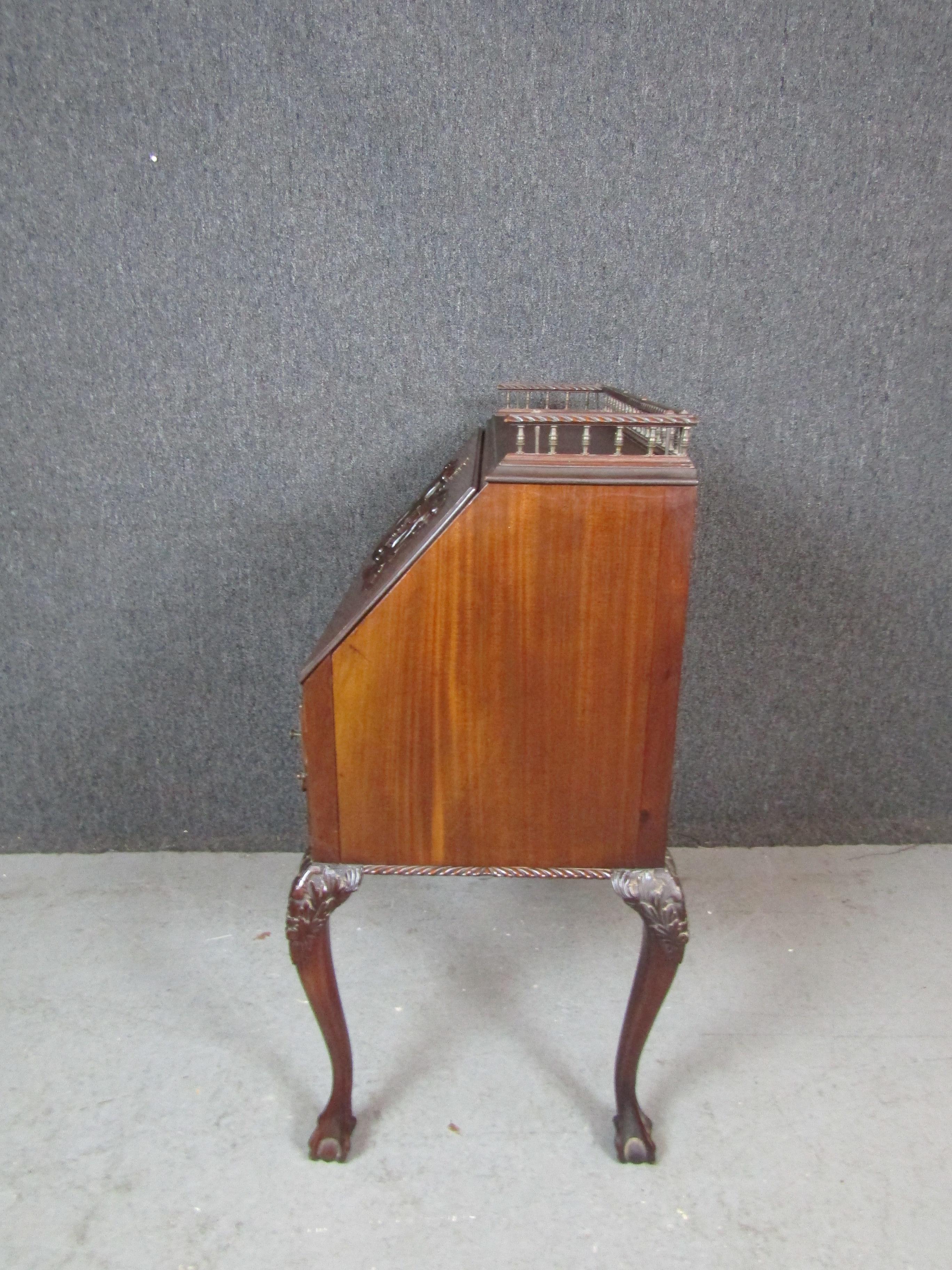 Antique Victorian Chippendale Mahogany Secretary Desk For Sale 4