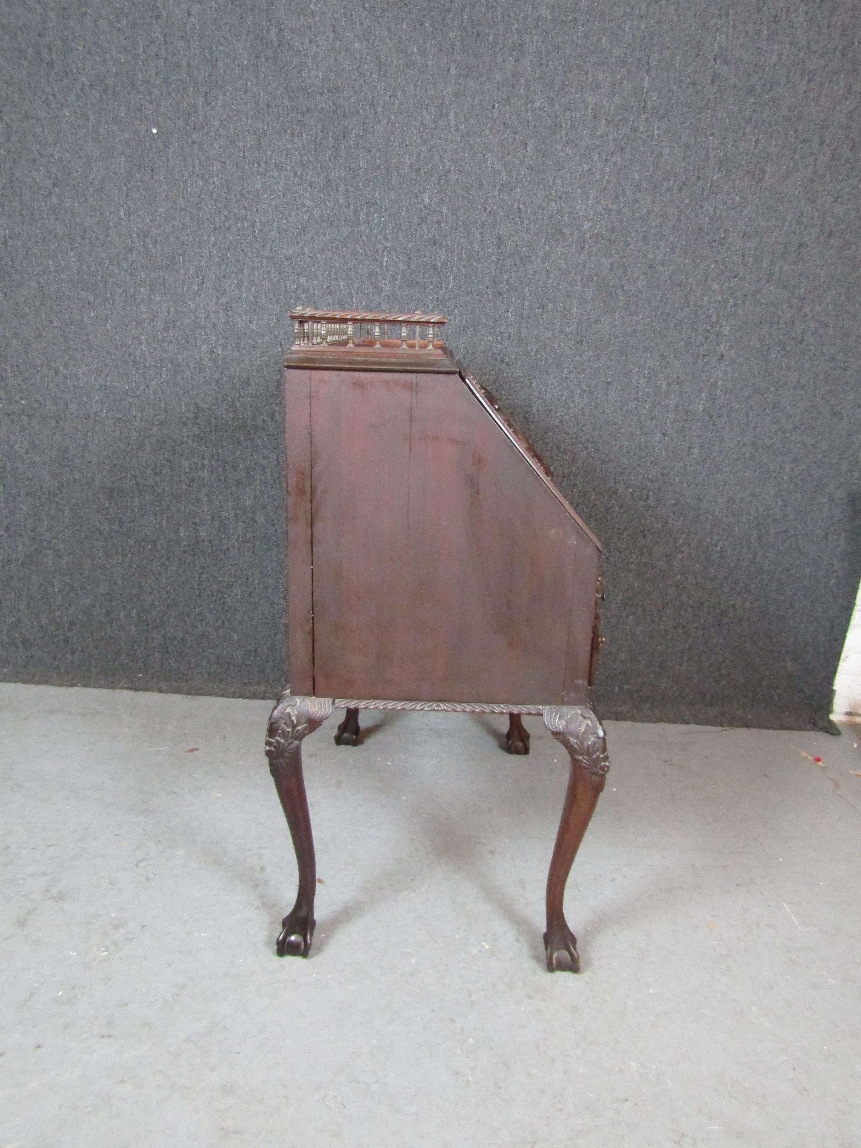 Antique Victorian Chippendale Mahogany Secretary Desk For Sale 8