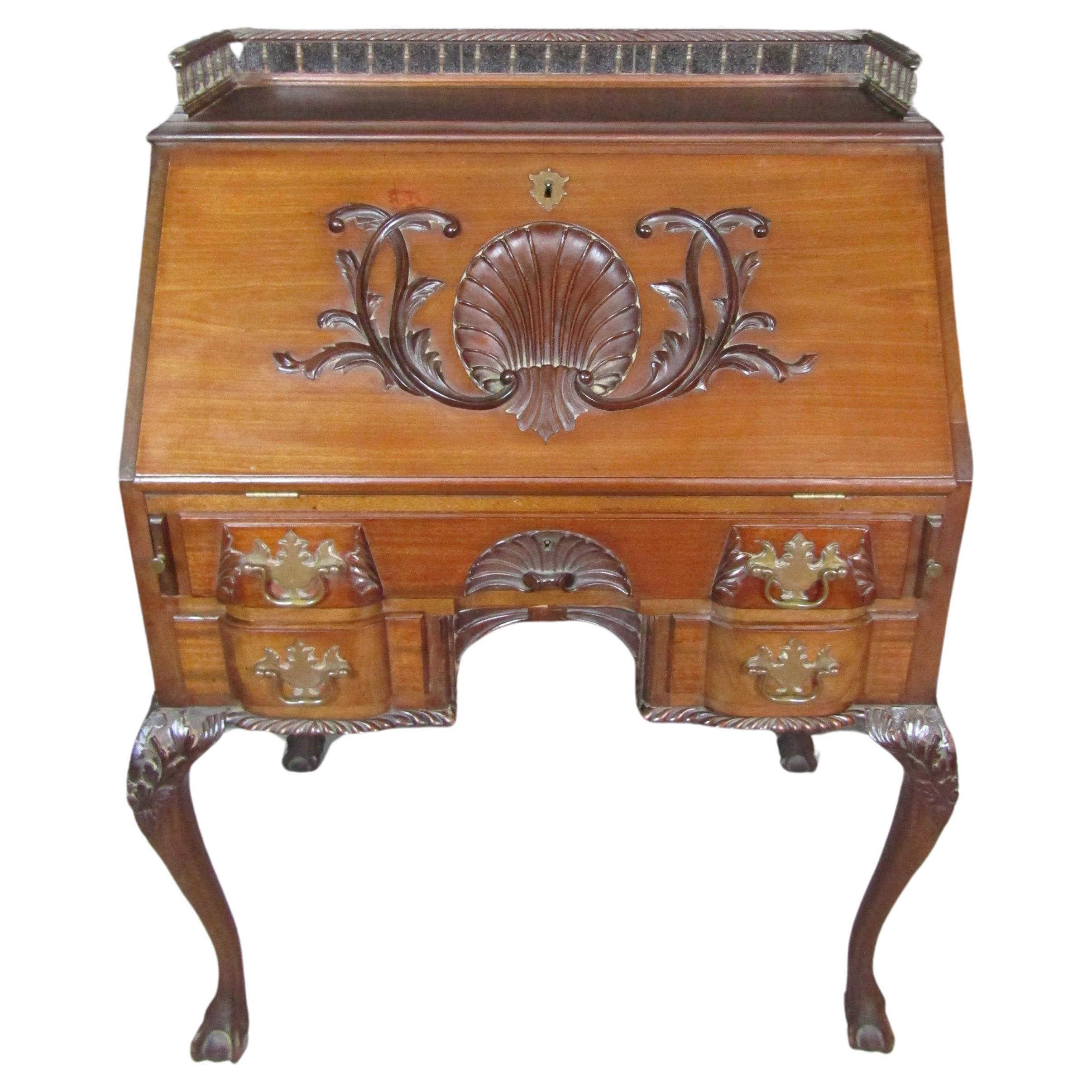 Antique Victorian Chippendale Mahogany Secretary Desk For Sale