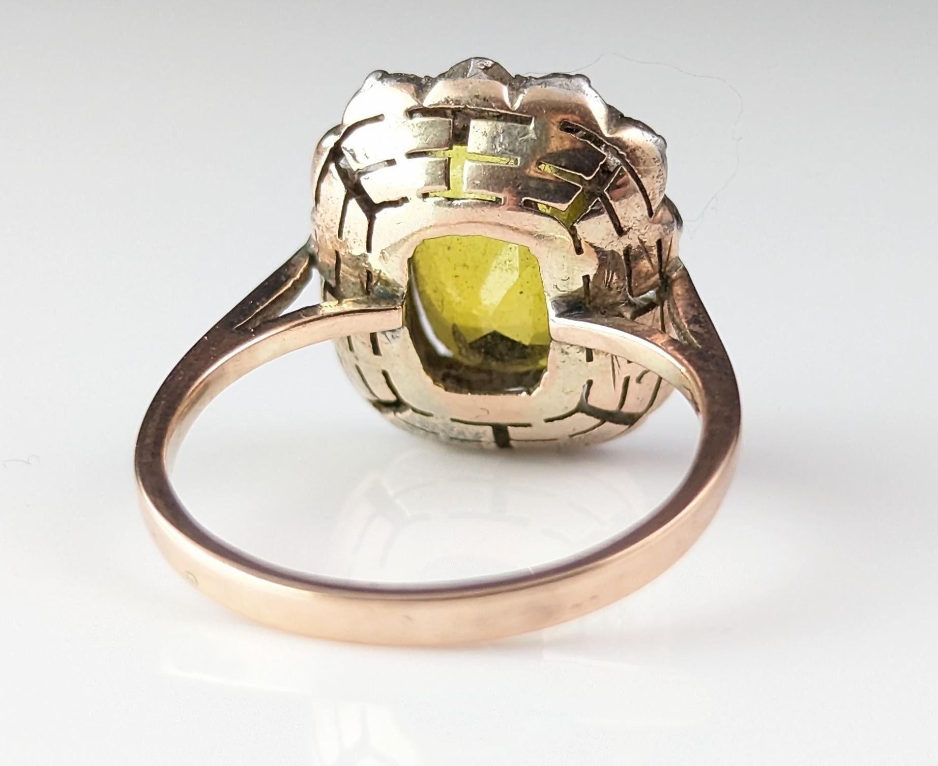 Antique Victorian Chrysoberyl and Paste cluster ring, 9k gold and silver  For Sale 5