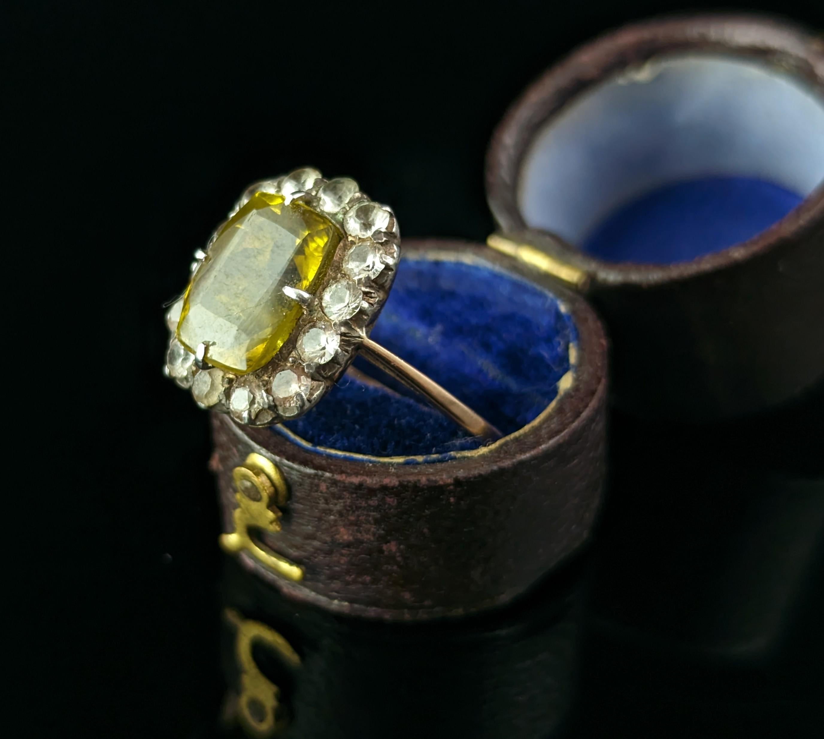 Antique Victorian Chrysoberyl and Paste cluster ring, 9k gold and silver  In Fair Condition For Sale In NEWARK, GB