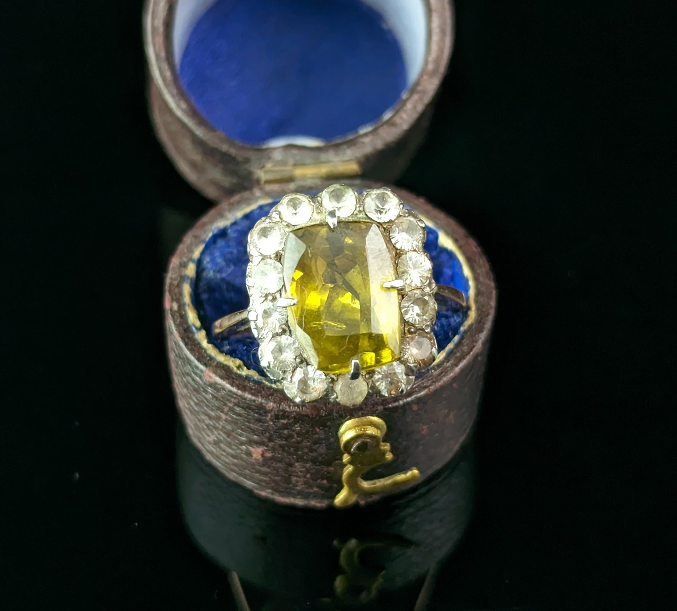 Women's Antique Victorian Chrysoberyl and Paste cluster ring, 9k gold and silver  For Sale
