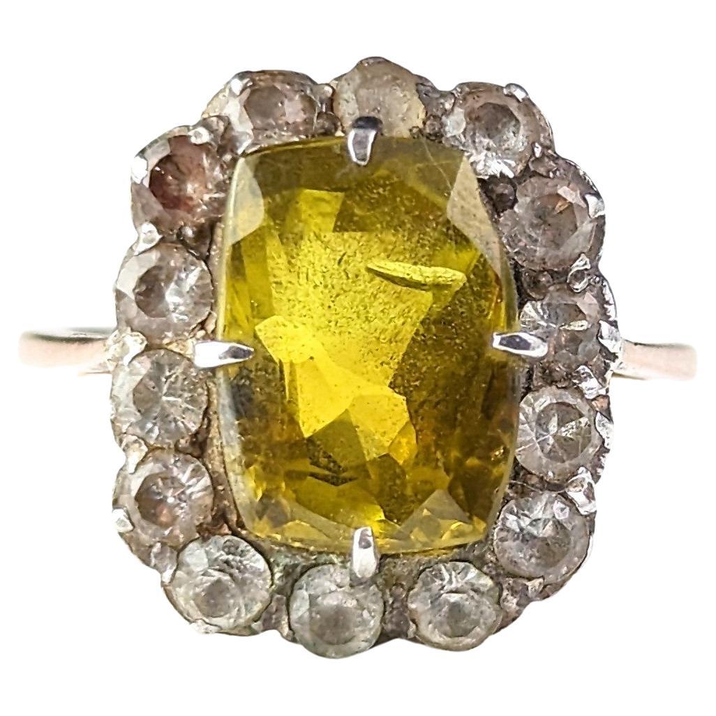 Antique Victorian Chrysoberyl and Paste cluster ring, 9k gold and silver  For Sale