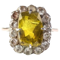 Used Victorian Chrysoberyl and Paste cluster ring, 9k gold and silver 
