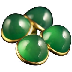 Antique Victorian Chrysoprase 18 Carat Cufflinks, circa 1900