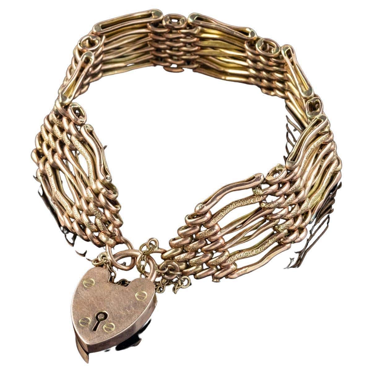 Gate Bracelets Antique Victorian Chunky Gate Bracelet 9ct Gold Heart Padlock For Sale ...