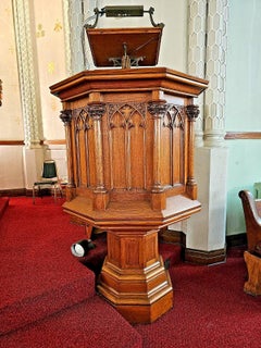 Antique Victorian Church Neo Gothic Pulpit Podium Pedestal with Steps, c. 1865