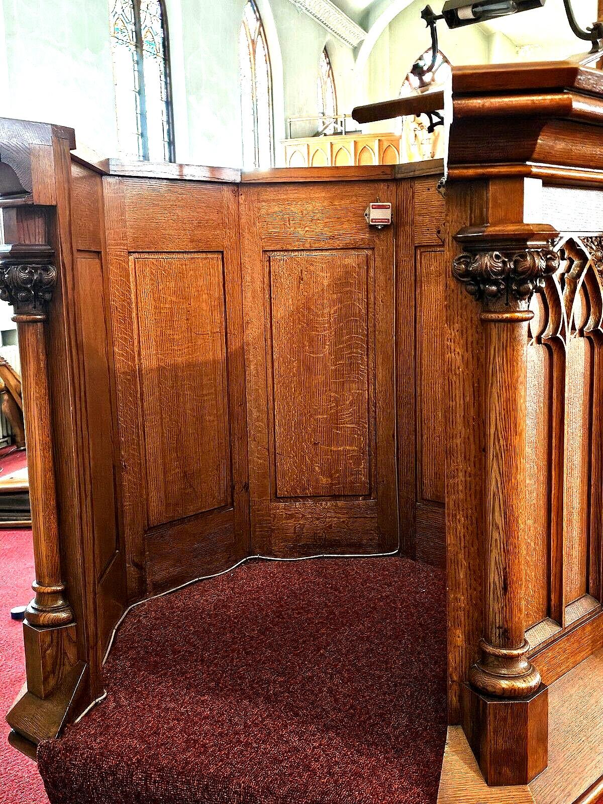American Antique Victorian Church Neo Gothic Pulpit Podium Pedestal with Steps, c. 1865