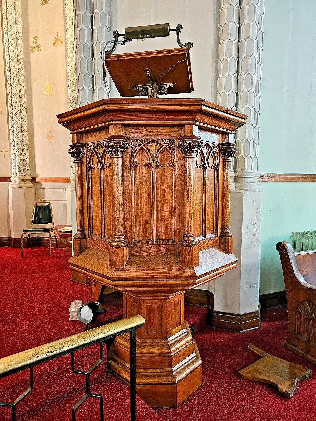 Antique Victorian Church Neo Gothic Pulpit Podium Pedestal with Steps, c. 1865 1