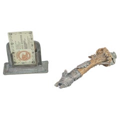 Antique Victorian Cigar Cutter w/ Carved Antler & Silver Boar's Head, Signed