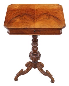Antique Victorian circa 1860 Burr Walnut Work Side Sewing Table Box