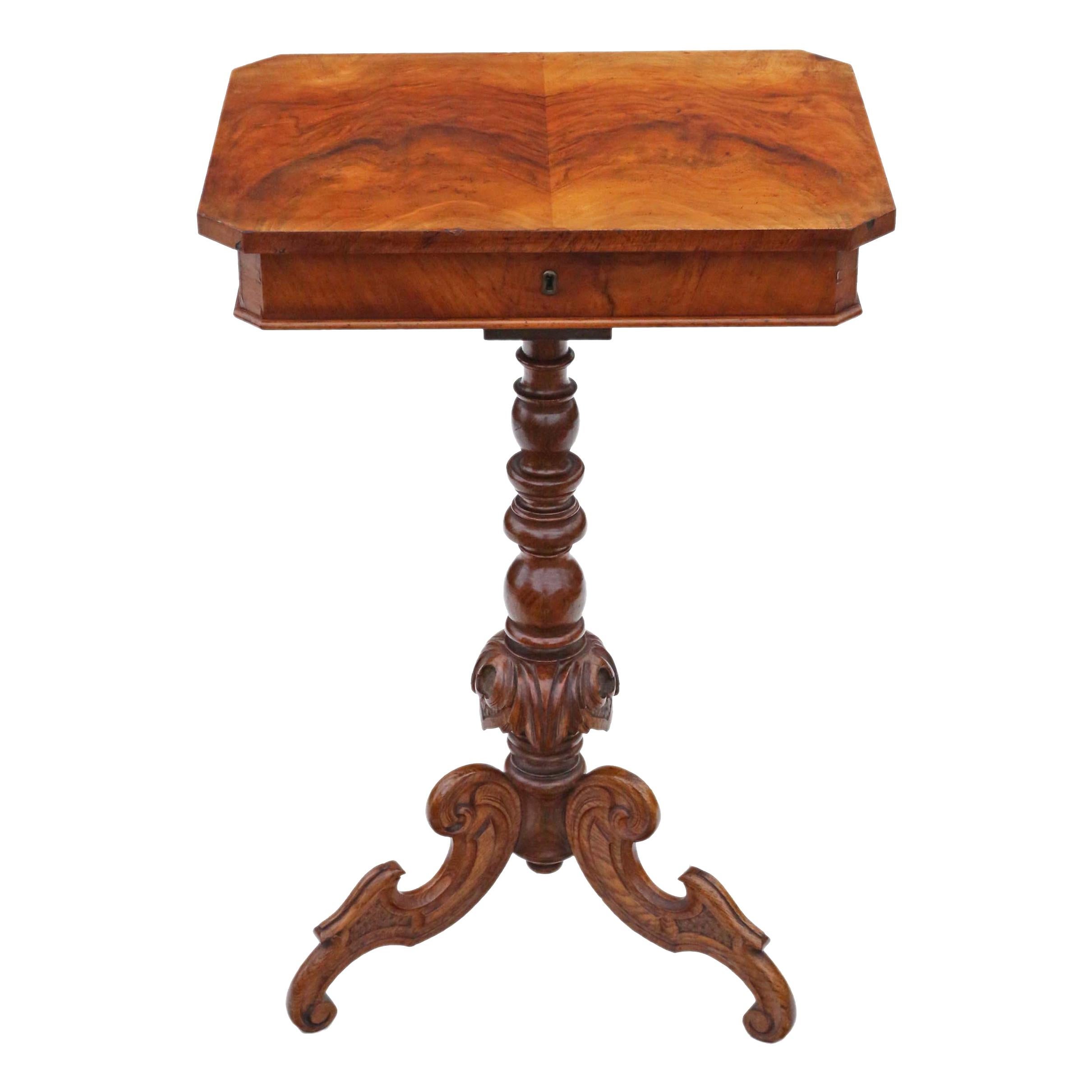 Antique Victorian circa 1860 Burr Walnut Work Side Sewing Table Box