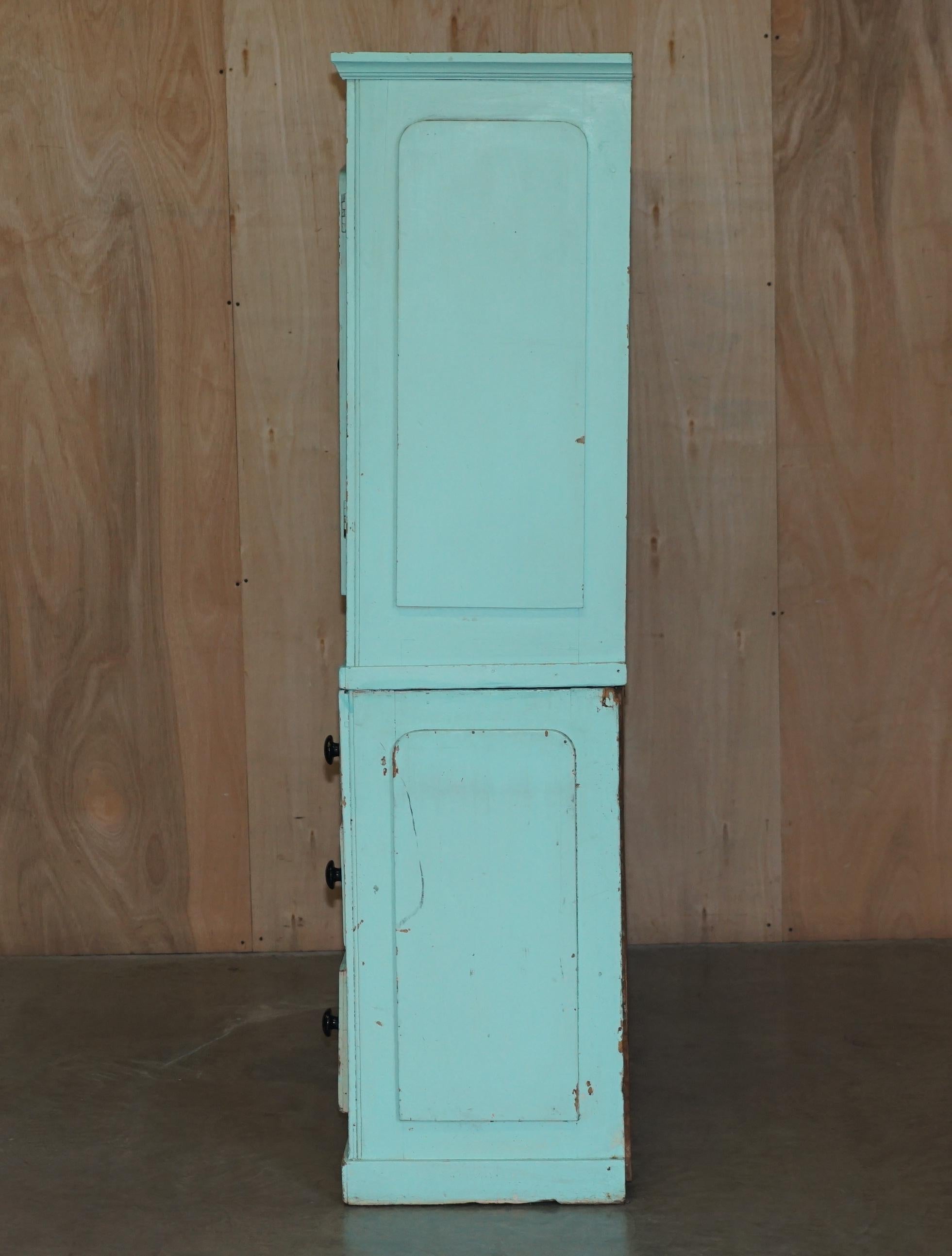 Antique Victorian circa 1860 Pine Housekeepers Cupboard Linen Original Paint For Sale 5
