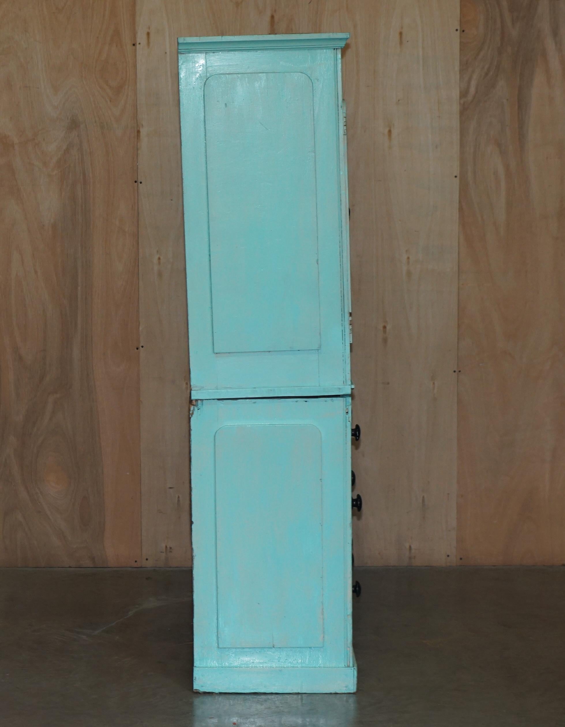 Antique Victorian circa 1860 Pine Housekeepers Cupboard Linen Original Paint For Sale 7