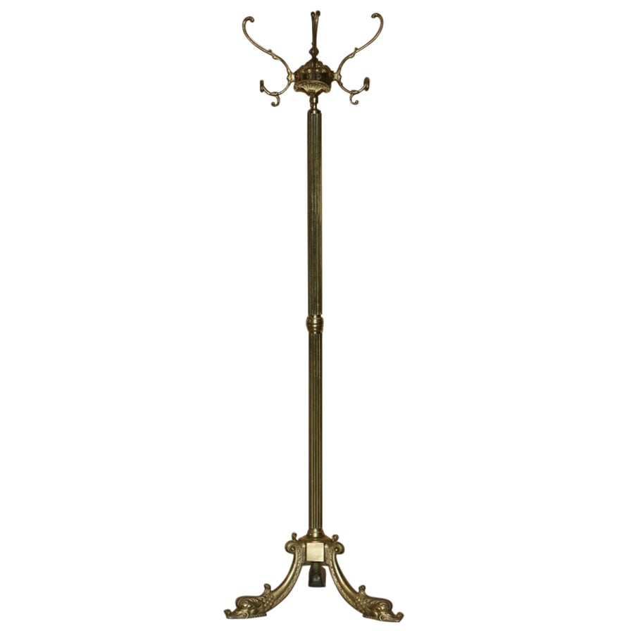 ANTIQUE VICTORIAN CIRCA 1880 BRASS COAT HAT SCARF STAND DOLPHIN LEGS SHELL HOOKs