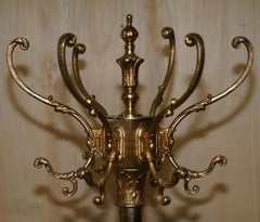Antique Victorian circa 1880 Brass Coat Hat & Scarf Stand Rare Dolphin Cast Legs