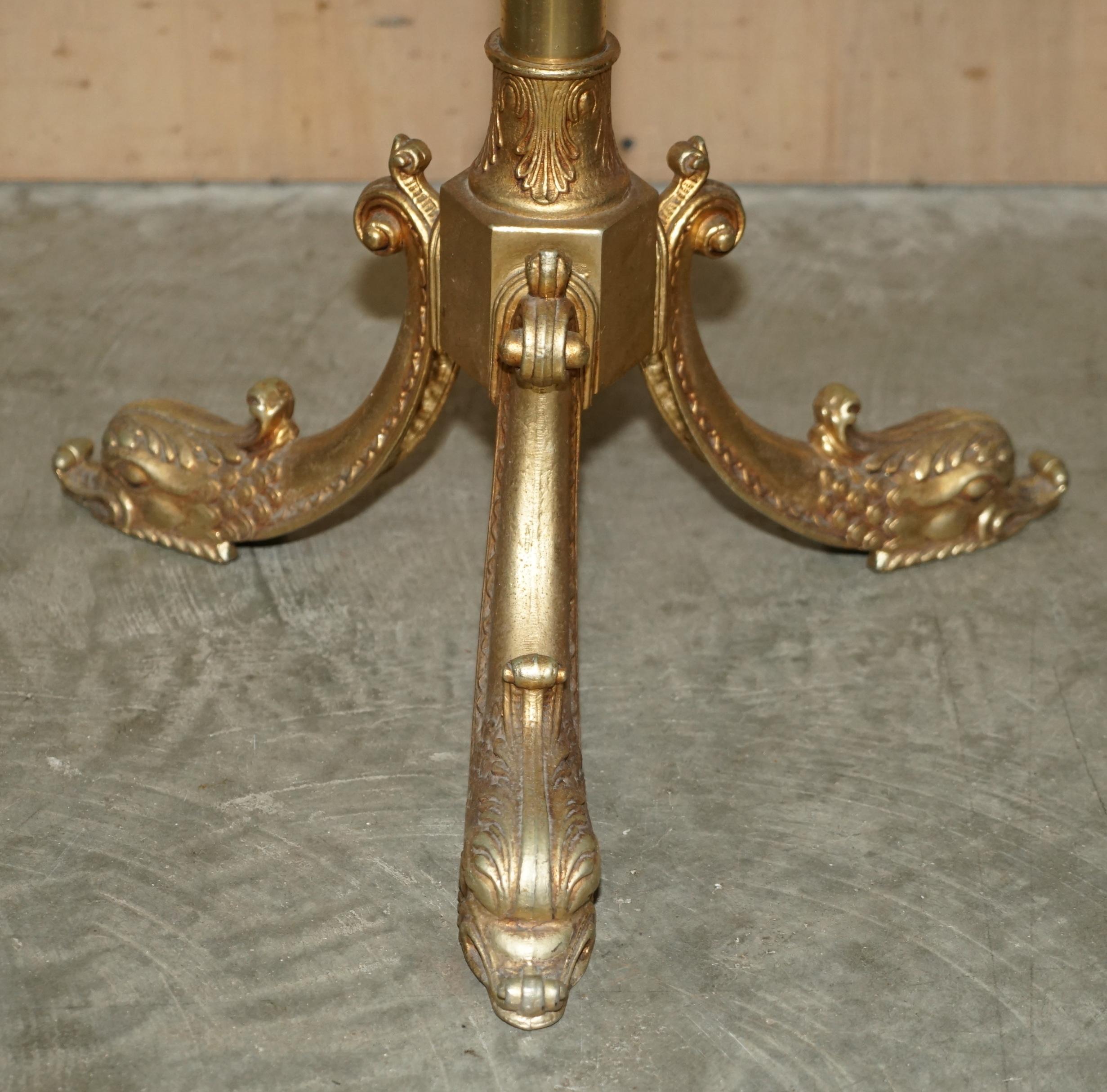 Late 19th Century Antique Victorian circa 1880 Brass Coat Hat & Scarf Stand Rare Dolphin Cast Legs For Sale