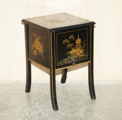 Antique Victorian circa 1880 Chinese Chinoiserie Lacquered Sewing Table Work Box