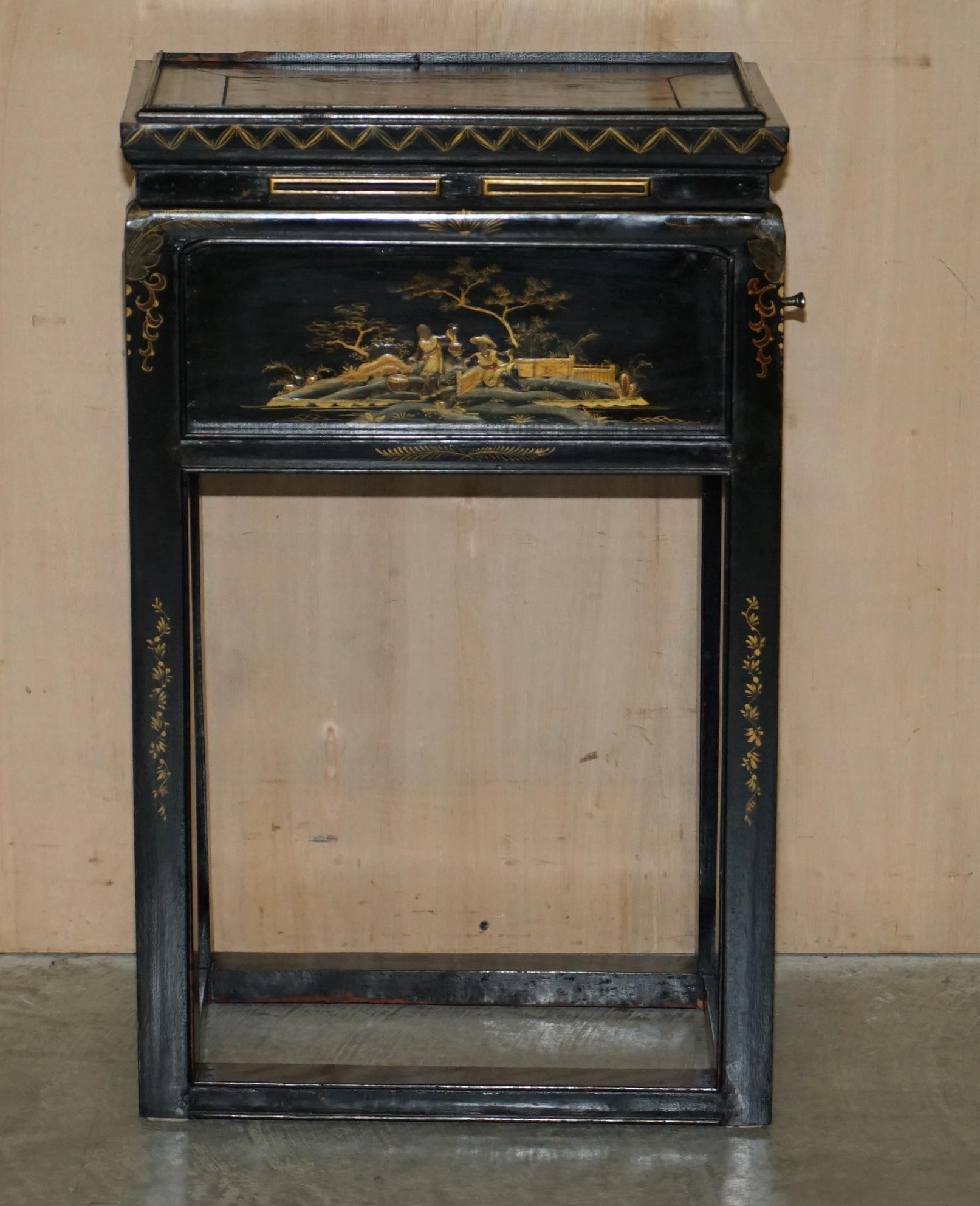 ANTIQUE VICTORIAN CIRCA 1880 CHINESE CHINOISERIE LACQUERED SiDE END LAMP TABLE For Sale 12