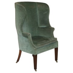 Antique Victorian circa 1880 Curved Barrel Back Porters Wingback Armchair