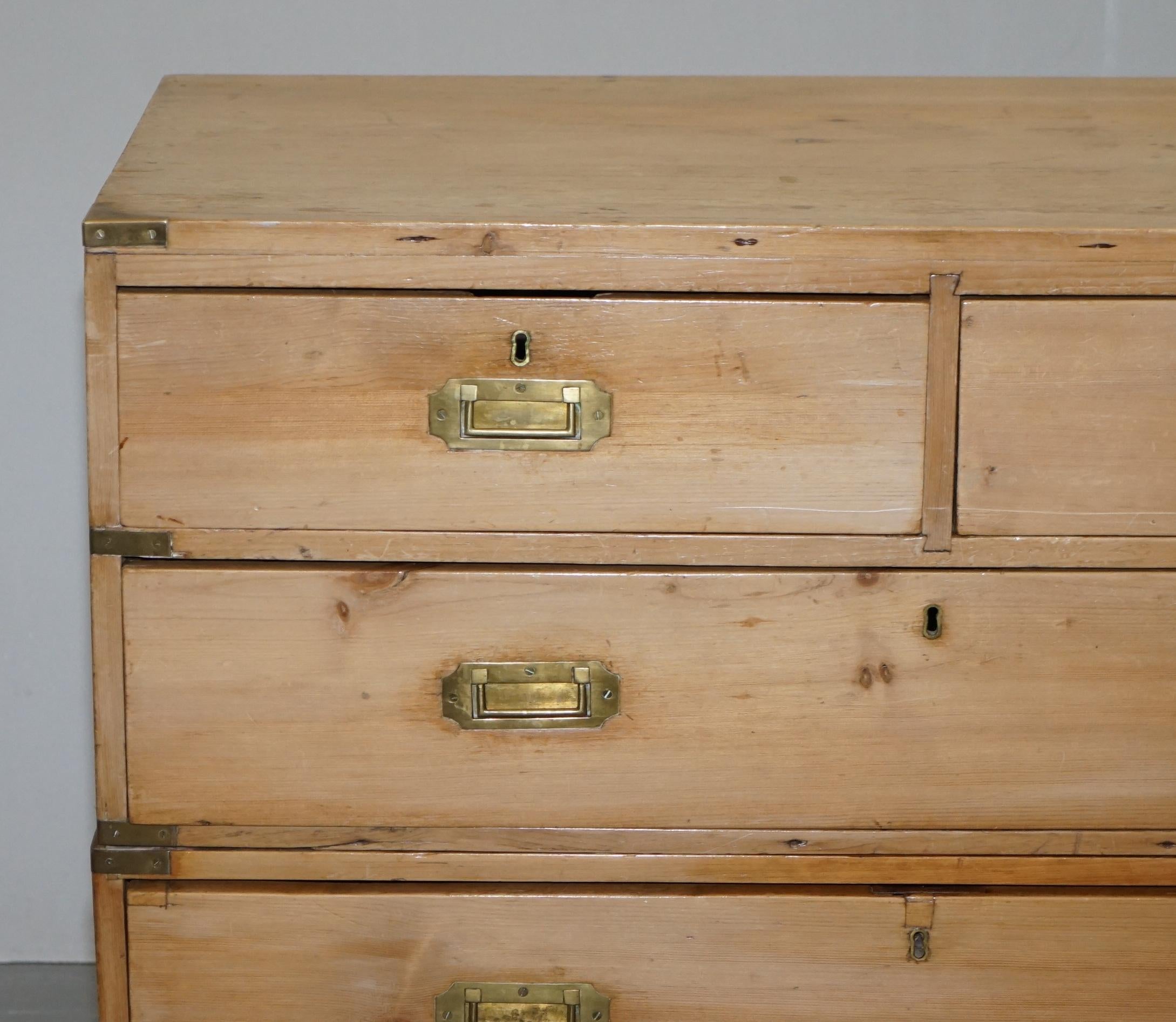 Hand-Crafted Antique Victorian circa 1880 English Pine Military Campaign Chest of Drawers