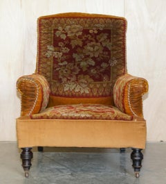 Antique Victorian circa 1880 Howard Style Turkey Work Carpet Kilim Rug Armchair
