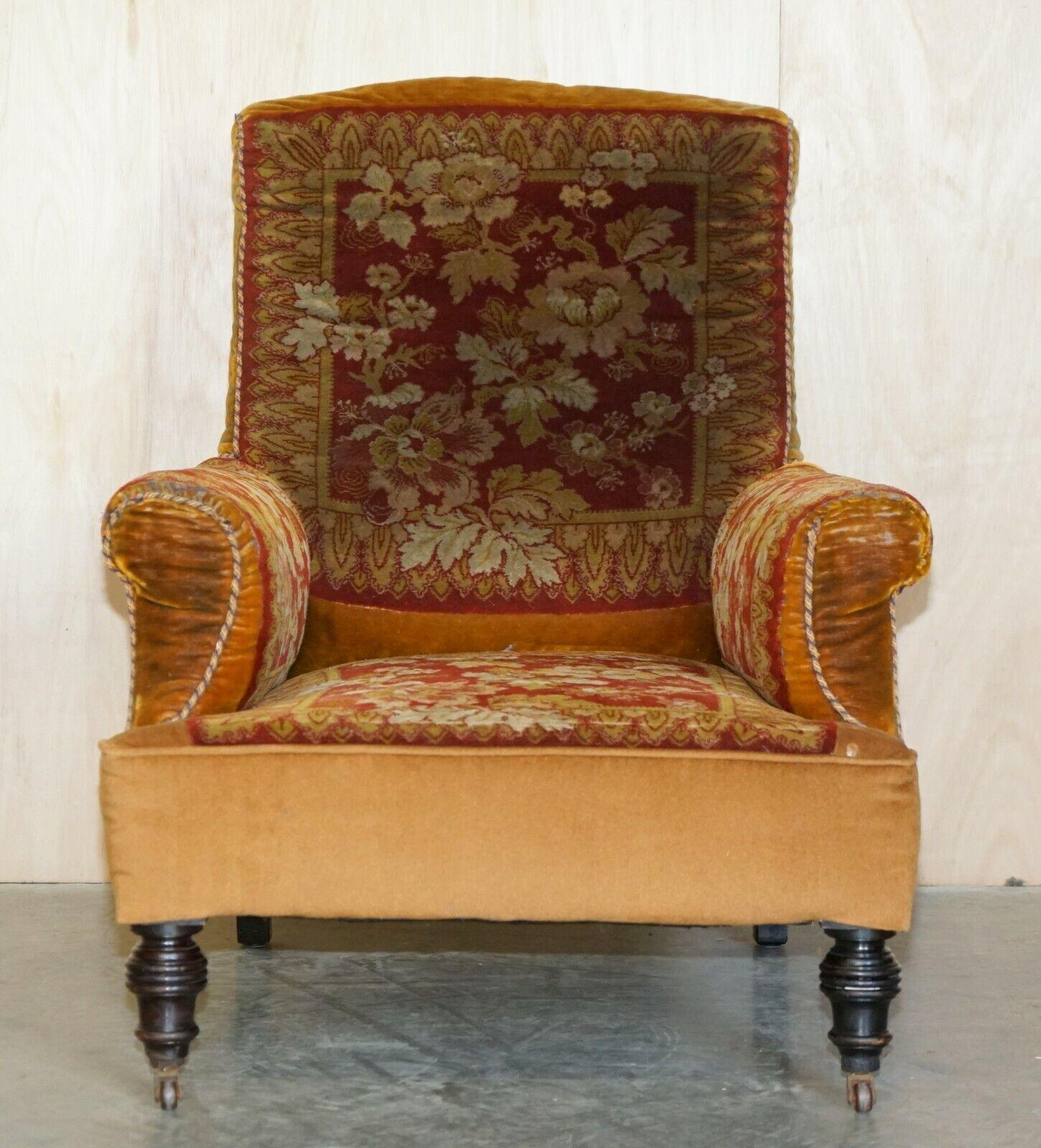 Royal House Antiques

Royal House Antiques is delighted to offer for sale this very rare and highly collectable original Victorian mahogany framed country house club armchair with bordered Turkey Kilim Rug upholstery and porcelain castors in the