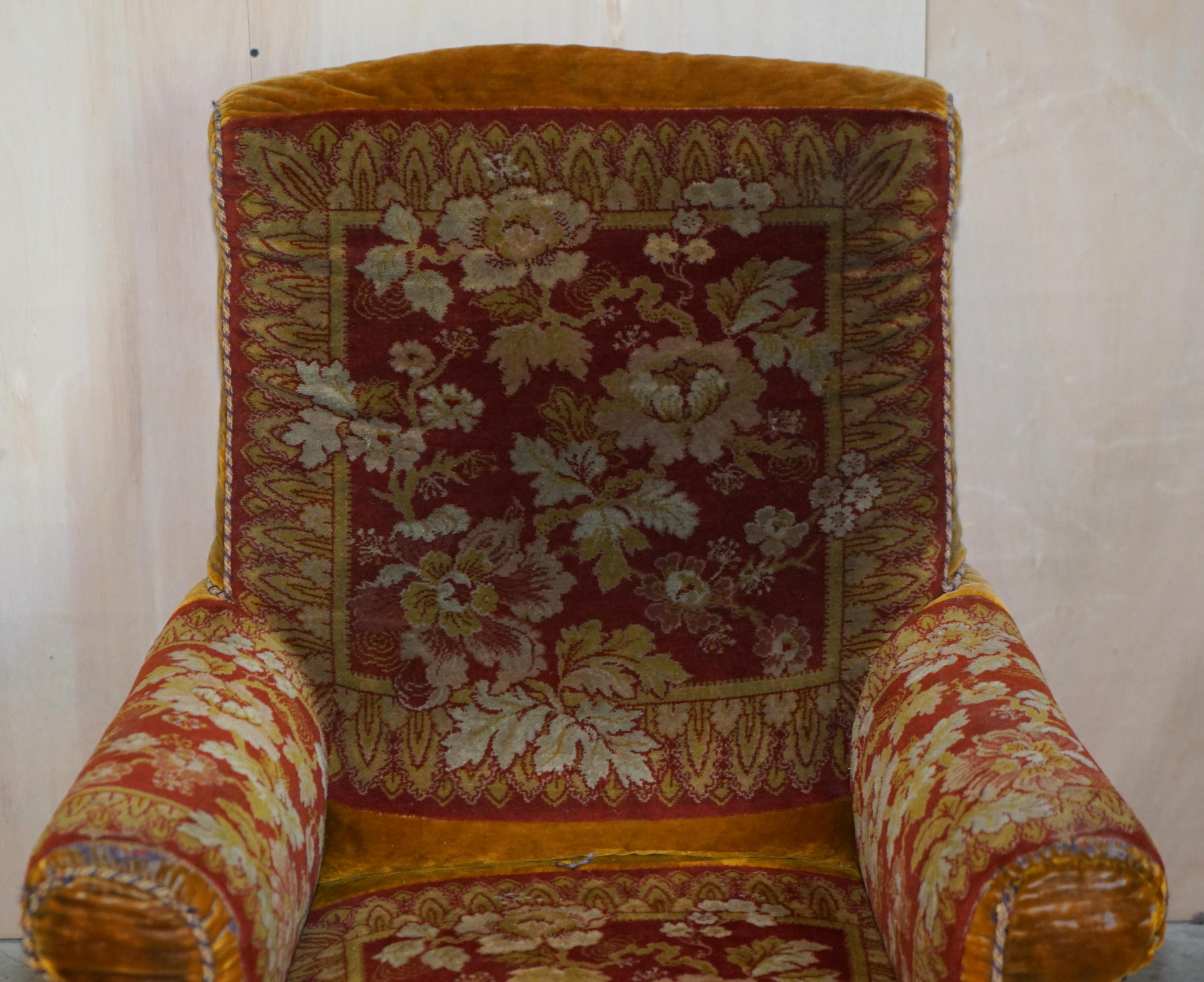 English Antique Victorian circa 1880 Howard Style Turkey Work Carpet Kilim Rug Armchair