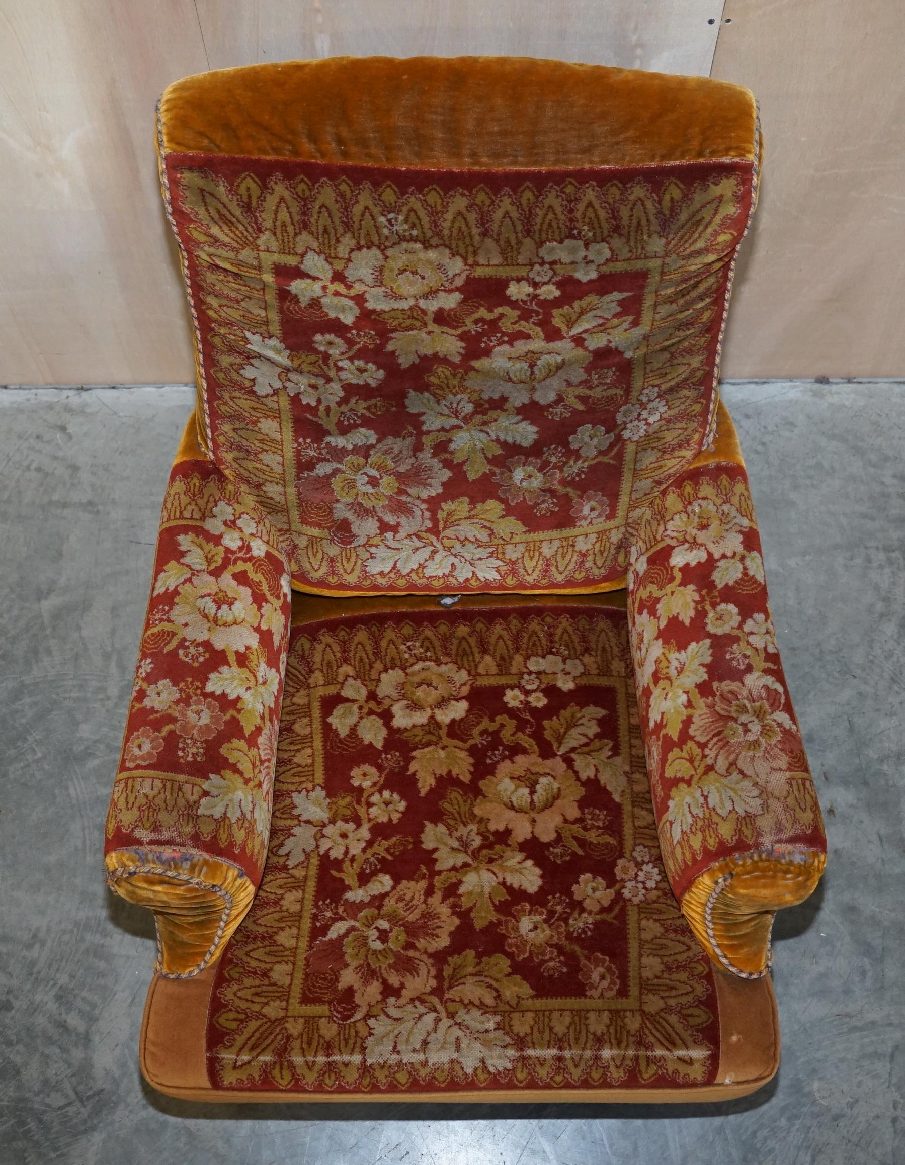 Hand-Crafted Antique Victorian circa 1880 Howard Style Turkey Work Carpet Kilim Rug Armchair