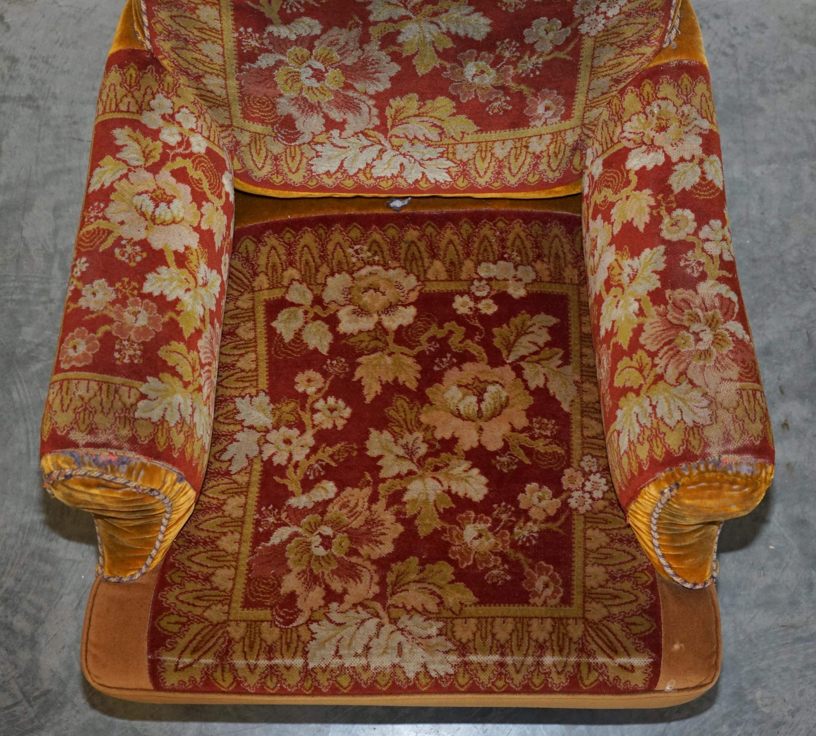 Late 19th Century Antique Victorian circa 1880 Howard Style Turkey Work Carpet Kilim Rug Armchair