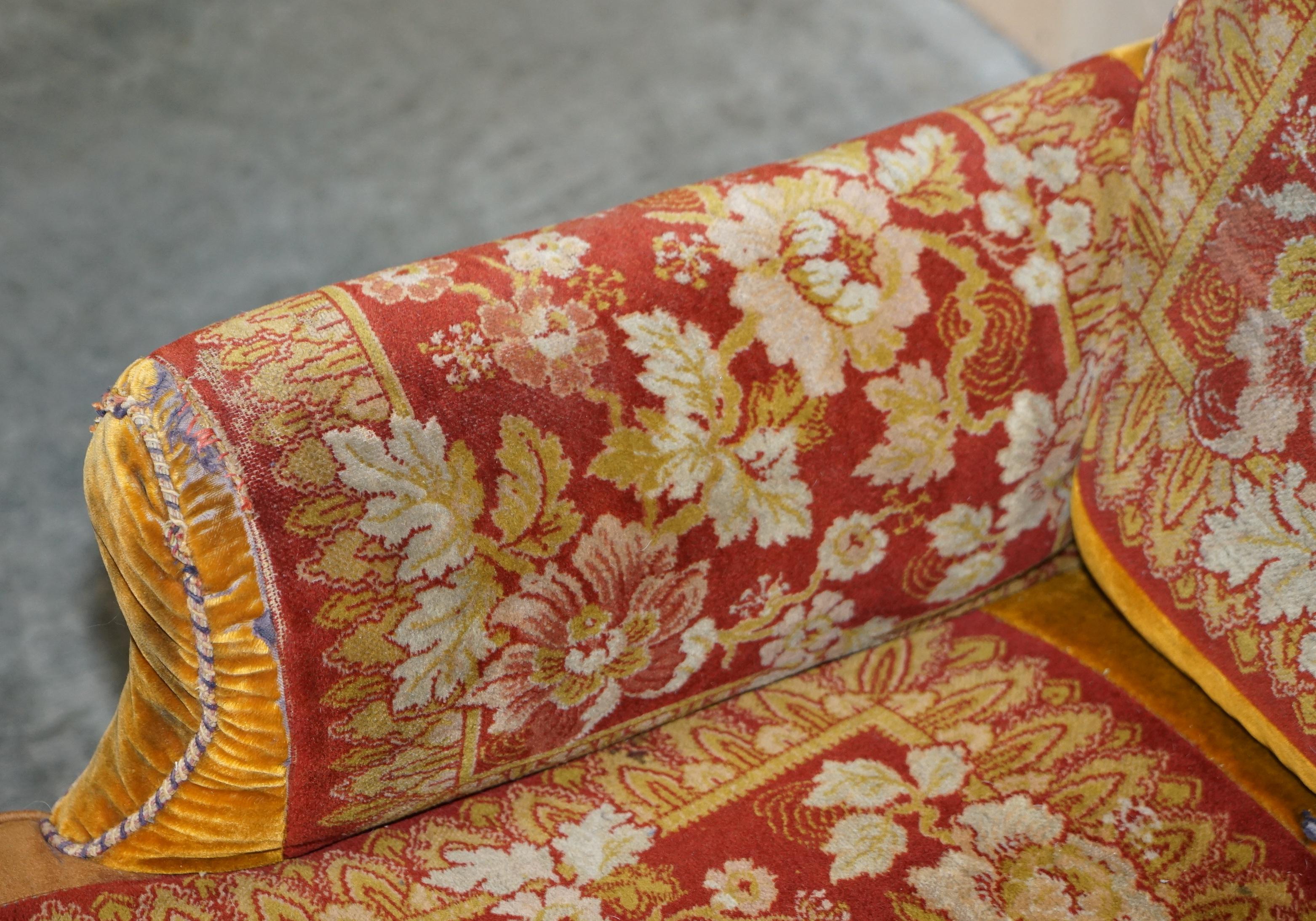 Hardwood Antique Victorian circa 1880 Howard Style Turkey Work Carpet Kilim Rug Armchair