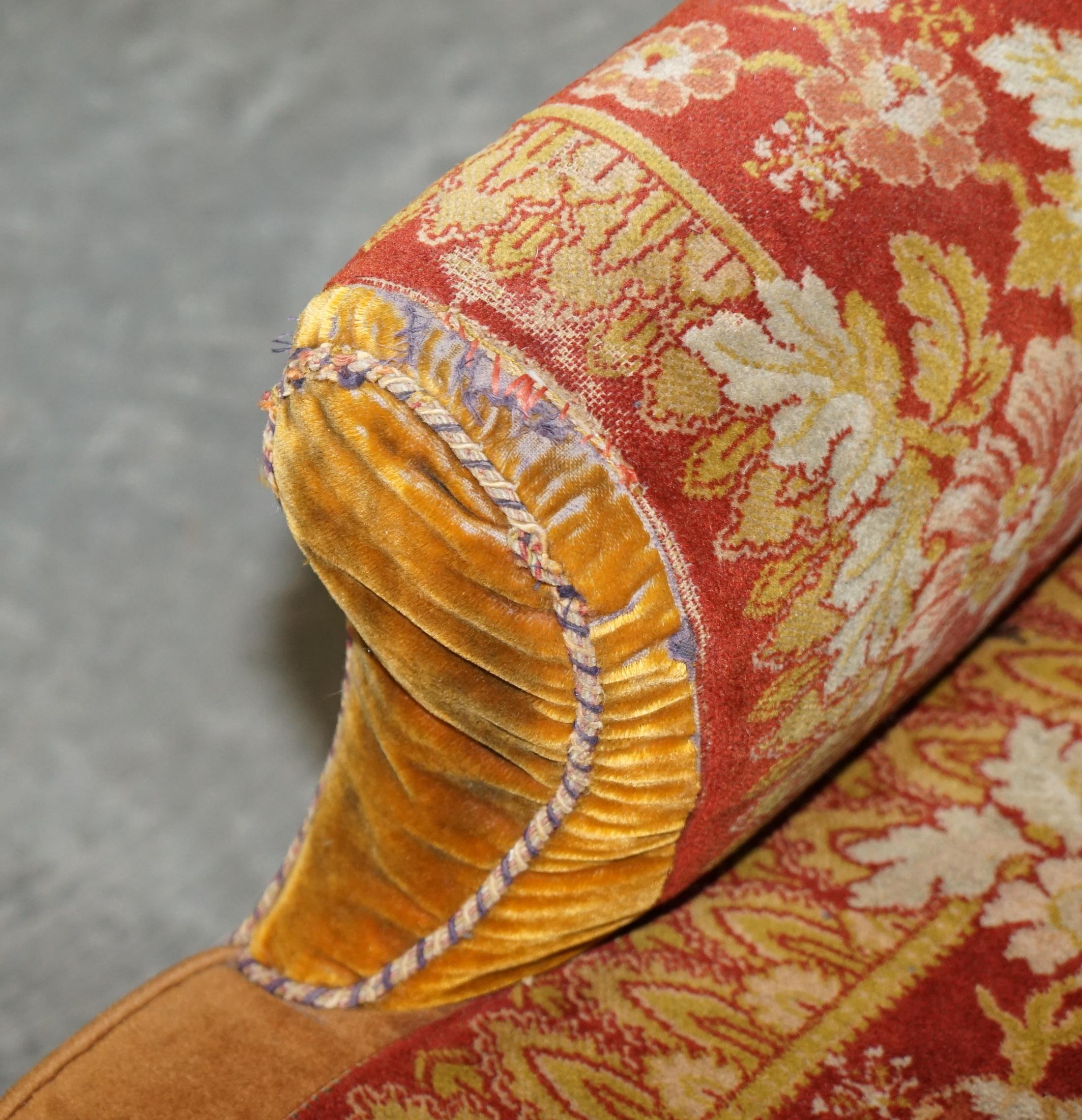Antique Victorian circa 1880 Howard Style Turkey Work Carpet Kilim Rug Armchair 1