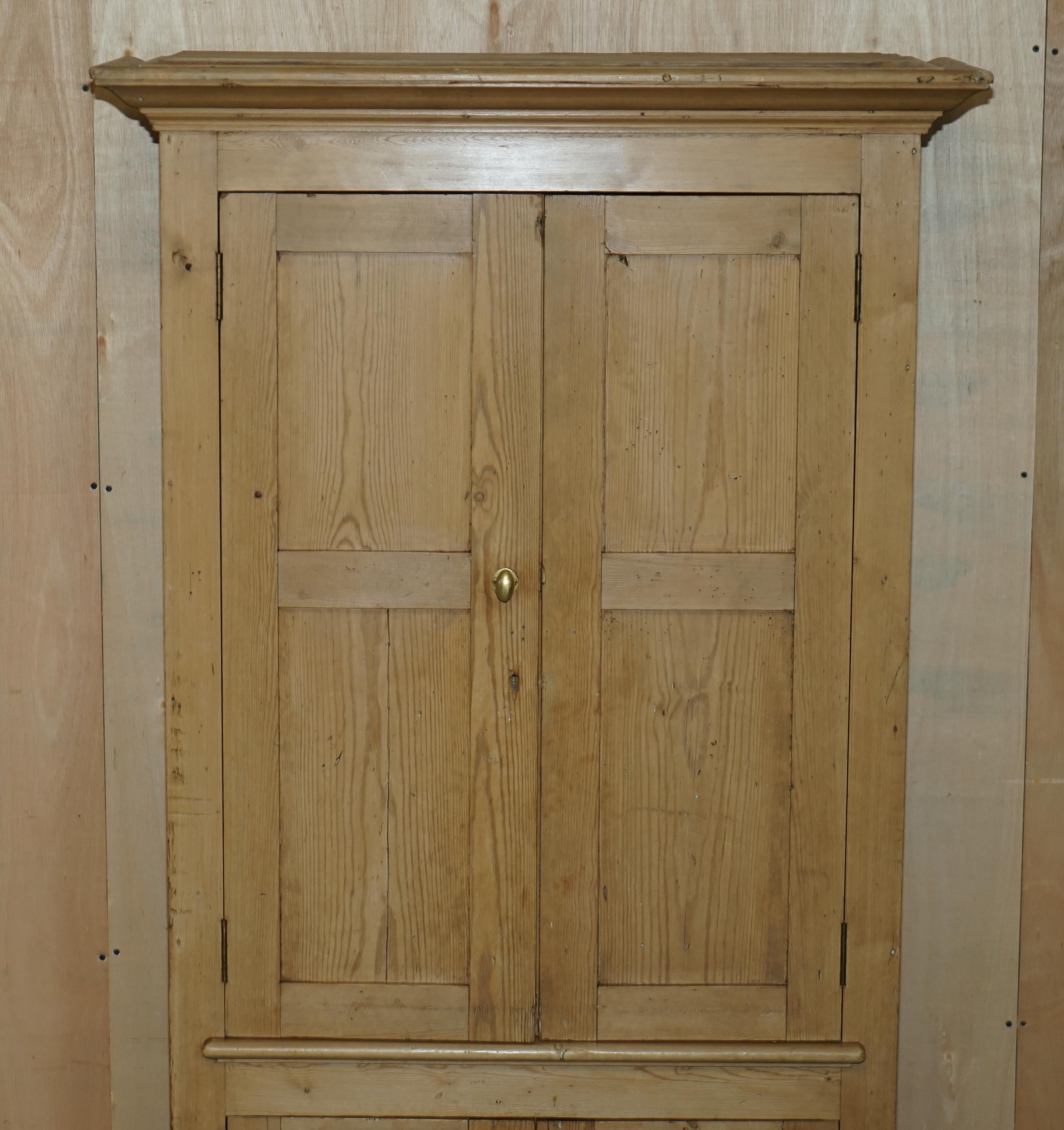 High Victorian Antique Victorian circa 1880 Lightly Burred Pine Housekeepers Linen Cupboard For Sale