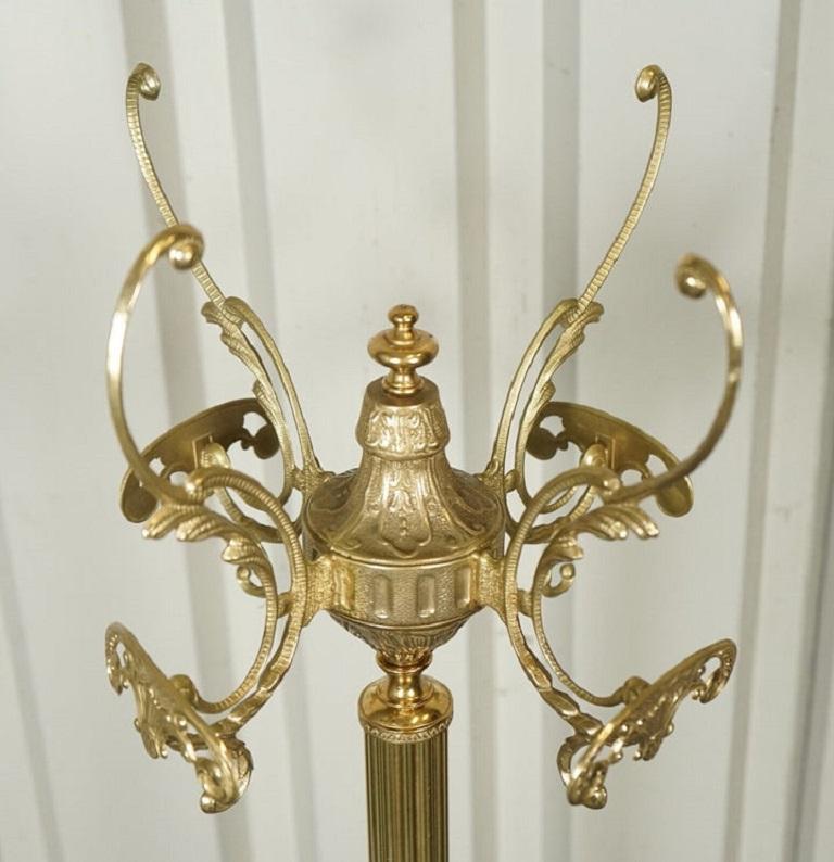 Antique Victorian circa 1880s Brass Coat Hat Scarf Stand with Hooks 5