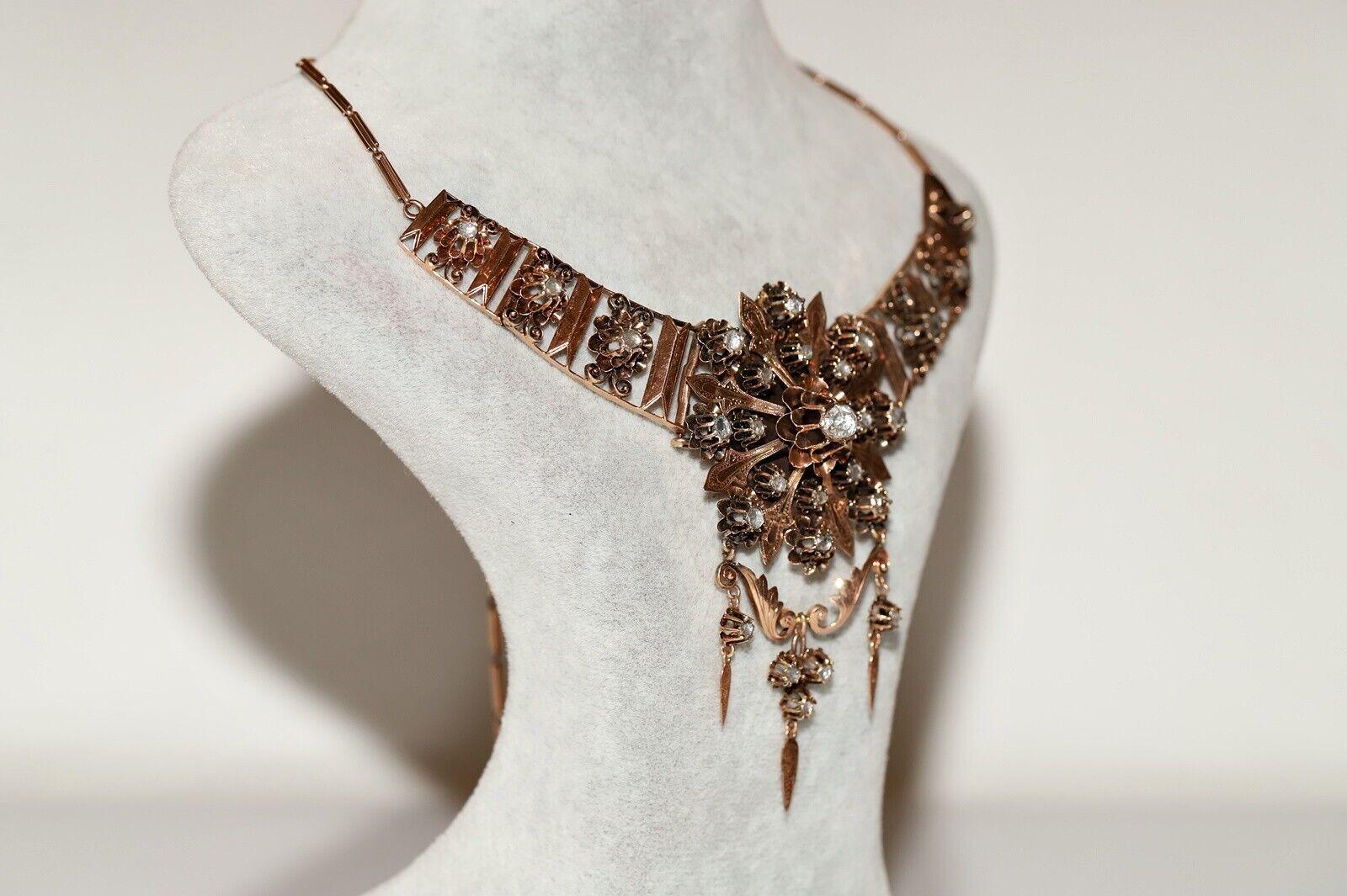 Antike viktorianische Halskette, um 1880, natürlicher Diamant im Rosenschliff, dekoriert  im Angebot 4
