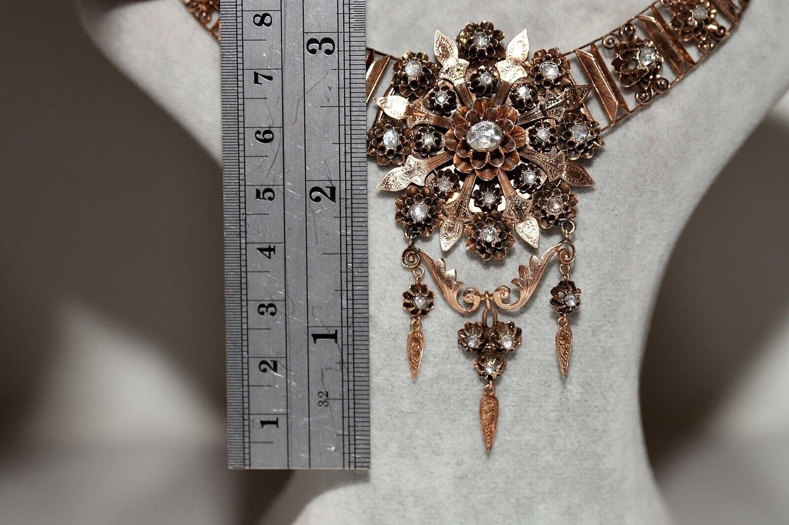 Antique Victorian Circa 1880s Natural Rose Cut Diamond Decorated Necklace  For Sale 9