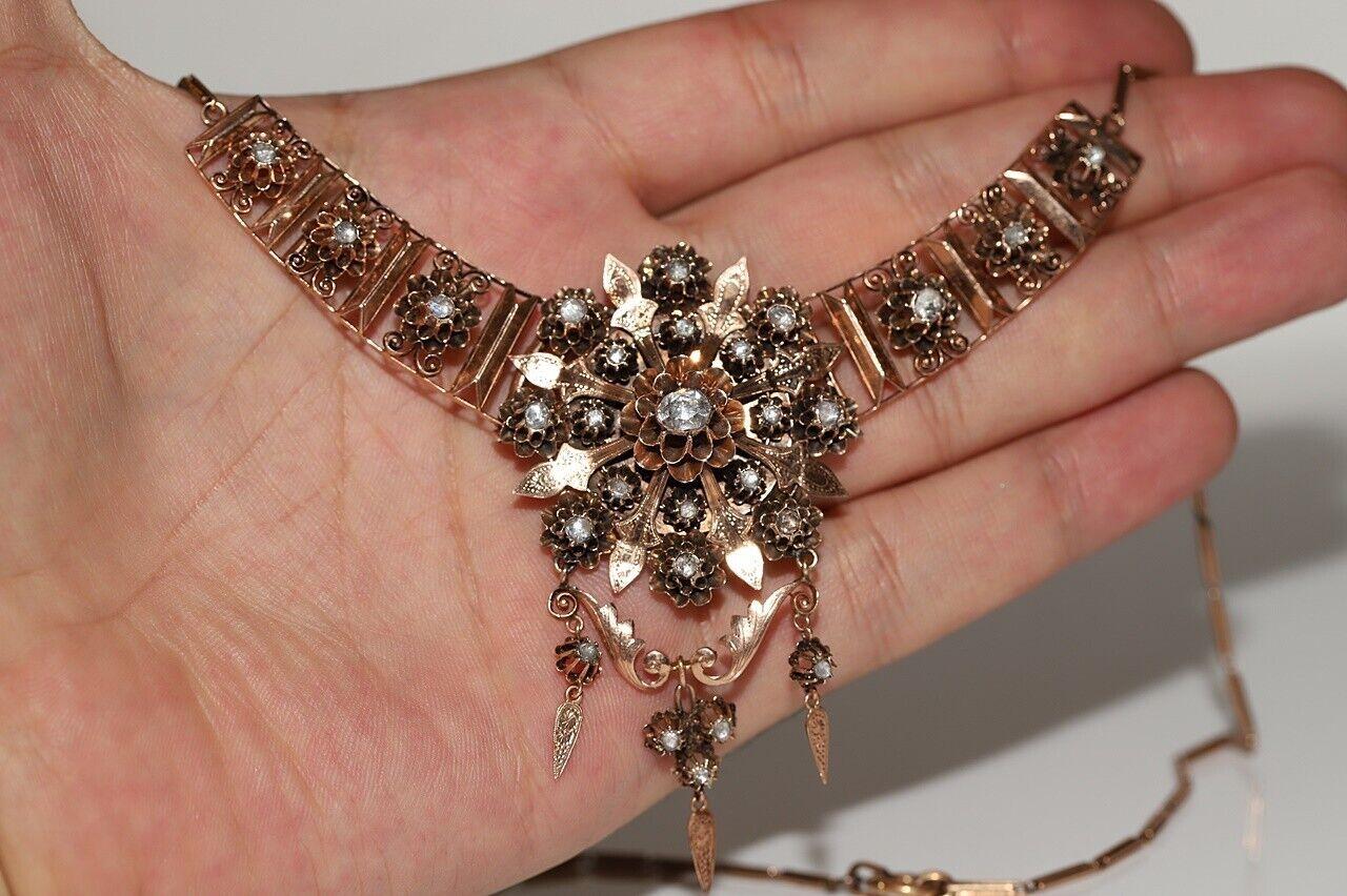 Antique Victorian Circa 1880s Natural Rose Cut Diamond Decorated Necklace  For Sale 10